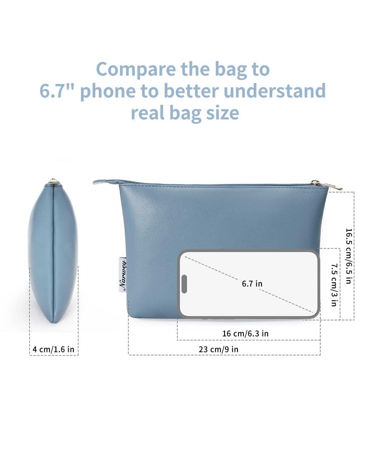 Narwey Small Makeup Bag for 9x 6.5x 1.6 in/ 23x 16.5x 4cm, A-Greyish Blue