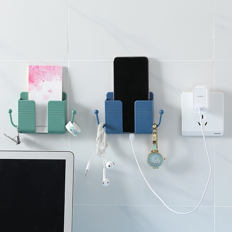 Wall Mounted Phone Charging Organizer Remote Controller Storage Box Plug Holder
