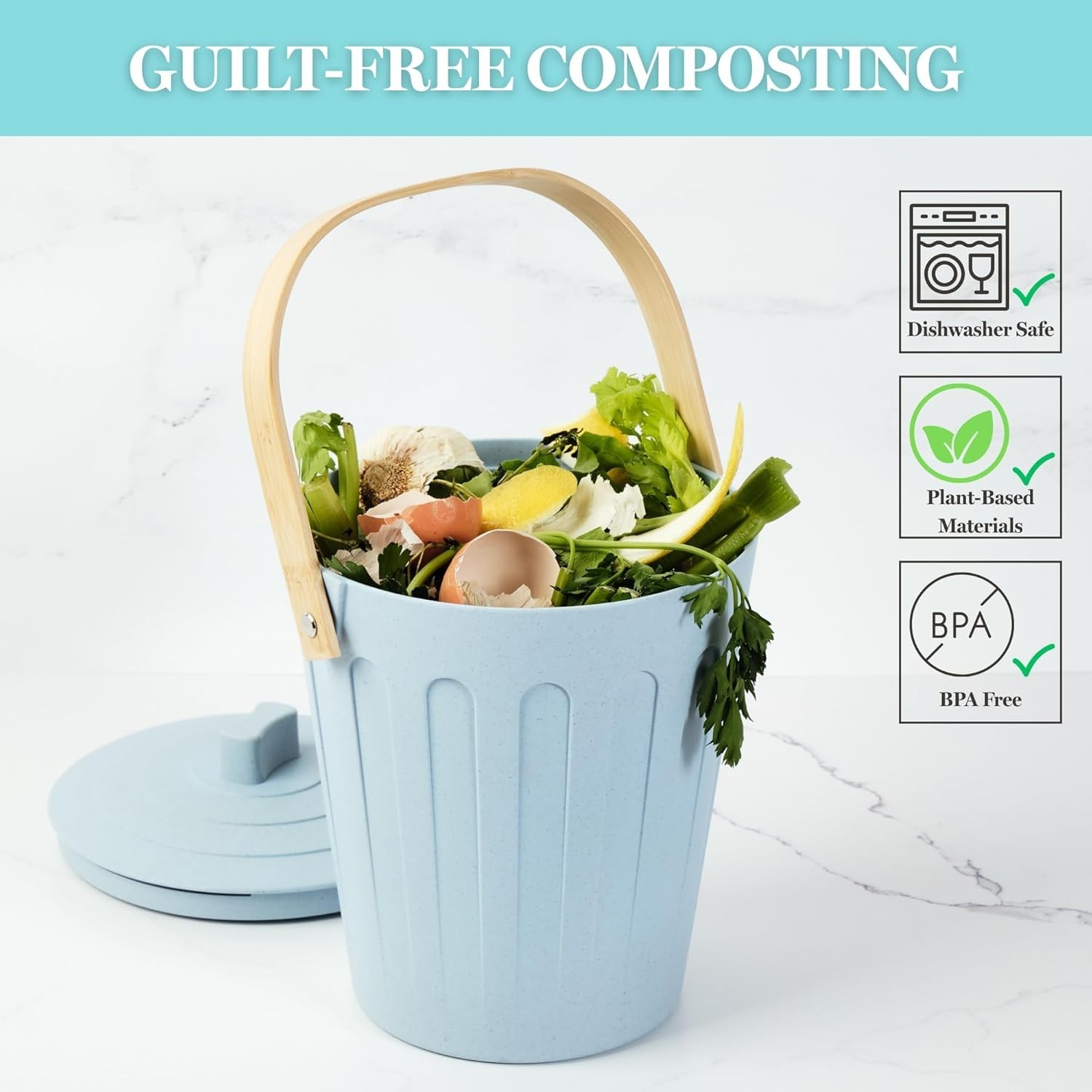 Martha Stewart Countertop Compost Bin .7 Gallon Sage Green w/ Filters NEW