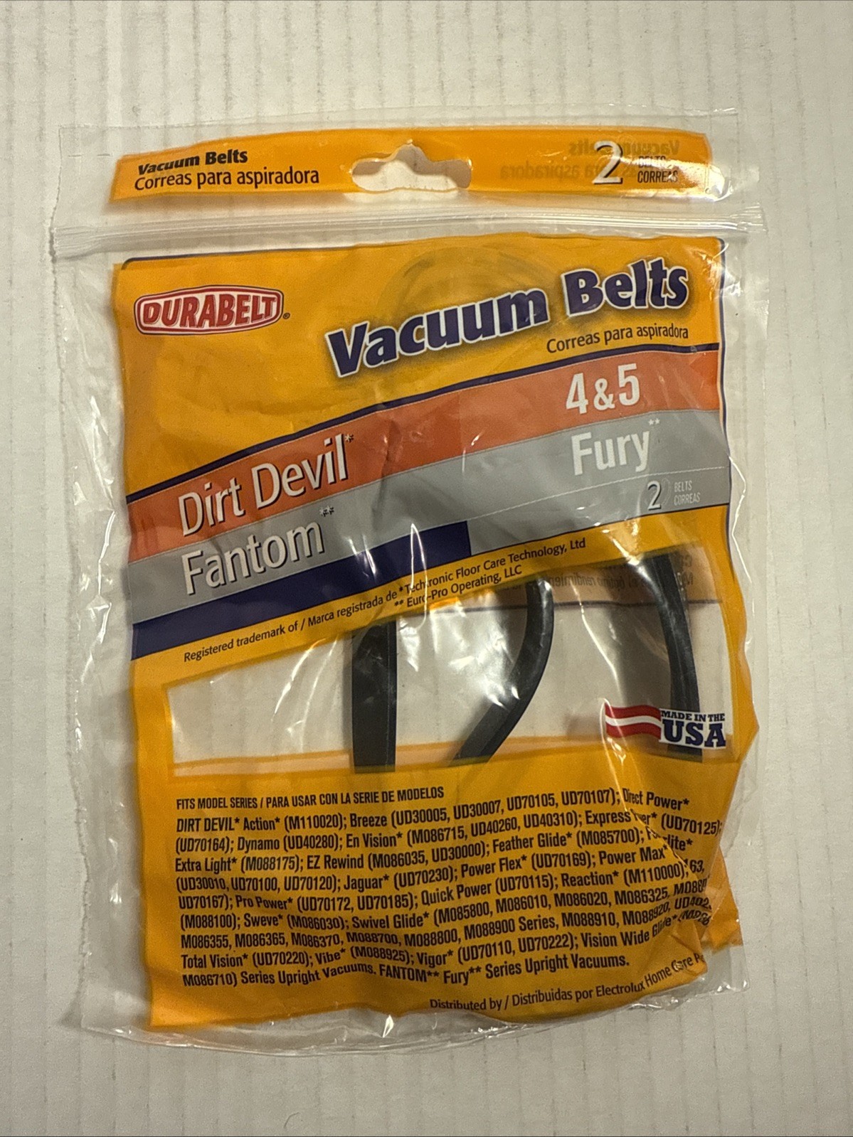 SHIPSN24HRS-Durabelt Dirt Devil 4 & 5 Fantom Fury Vacuum Belt67045Pack2Belts NOS