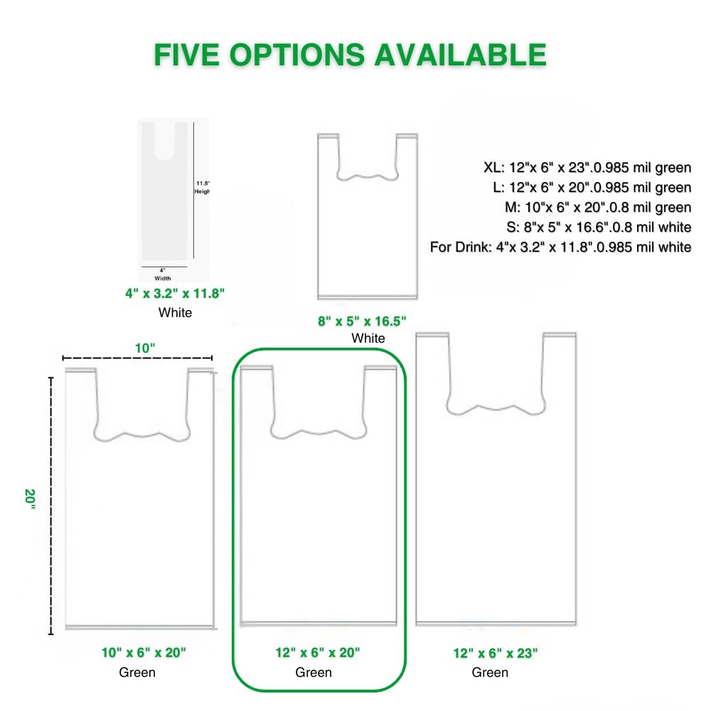 (Large) Certified Home Compostable Shopping Bags, 200ct, 12″x 6″ x 20″ (Extra…