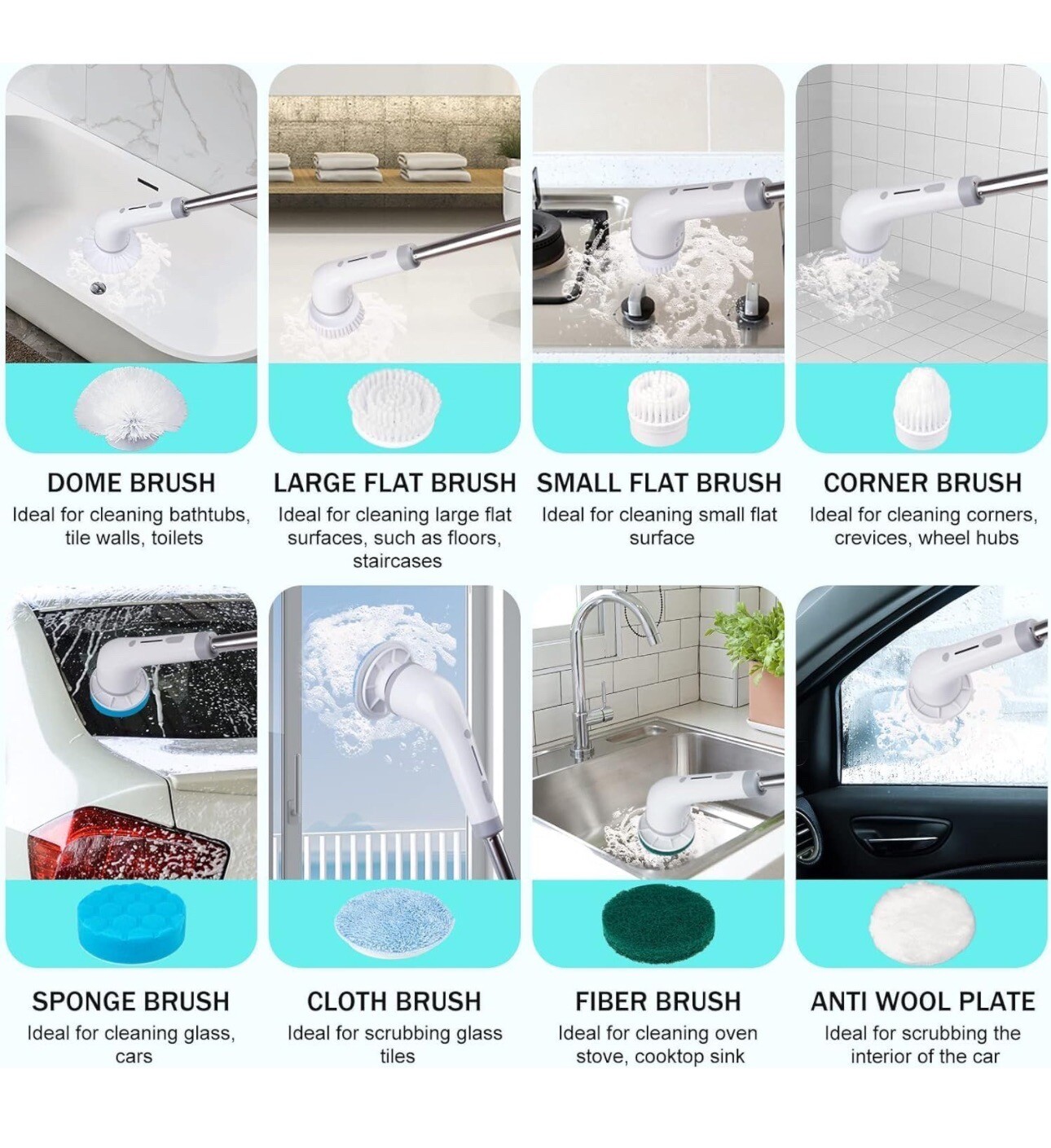Electric Spin Scrubber 9 In 1 Cordless Cleaning Brush Adjustable Extension Handl