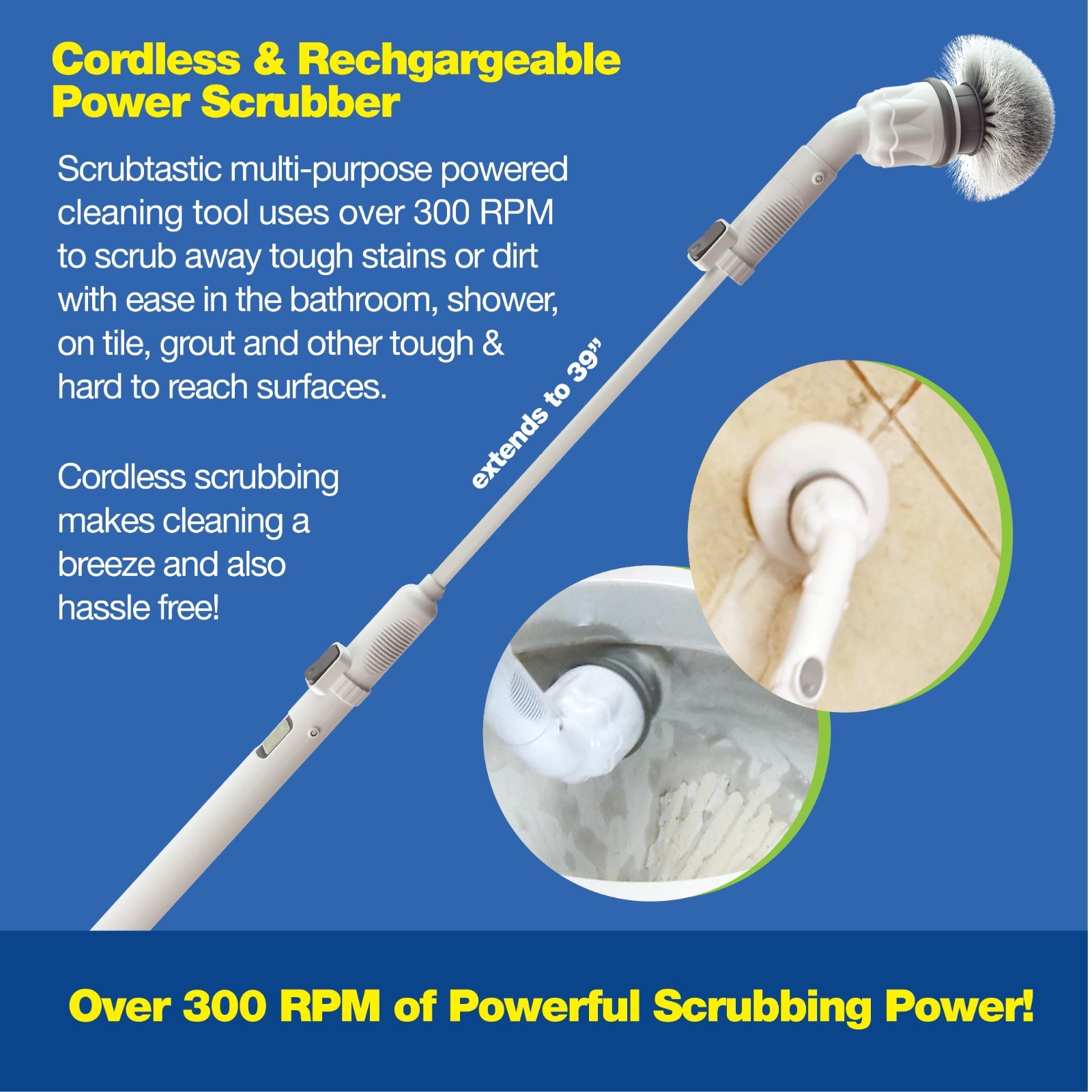 Homitt Electric Spin Scrubber Cordless Floor Shower Cleaning Brush- Free Ship