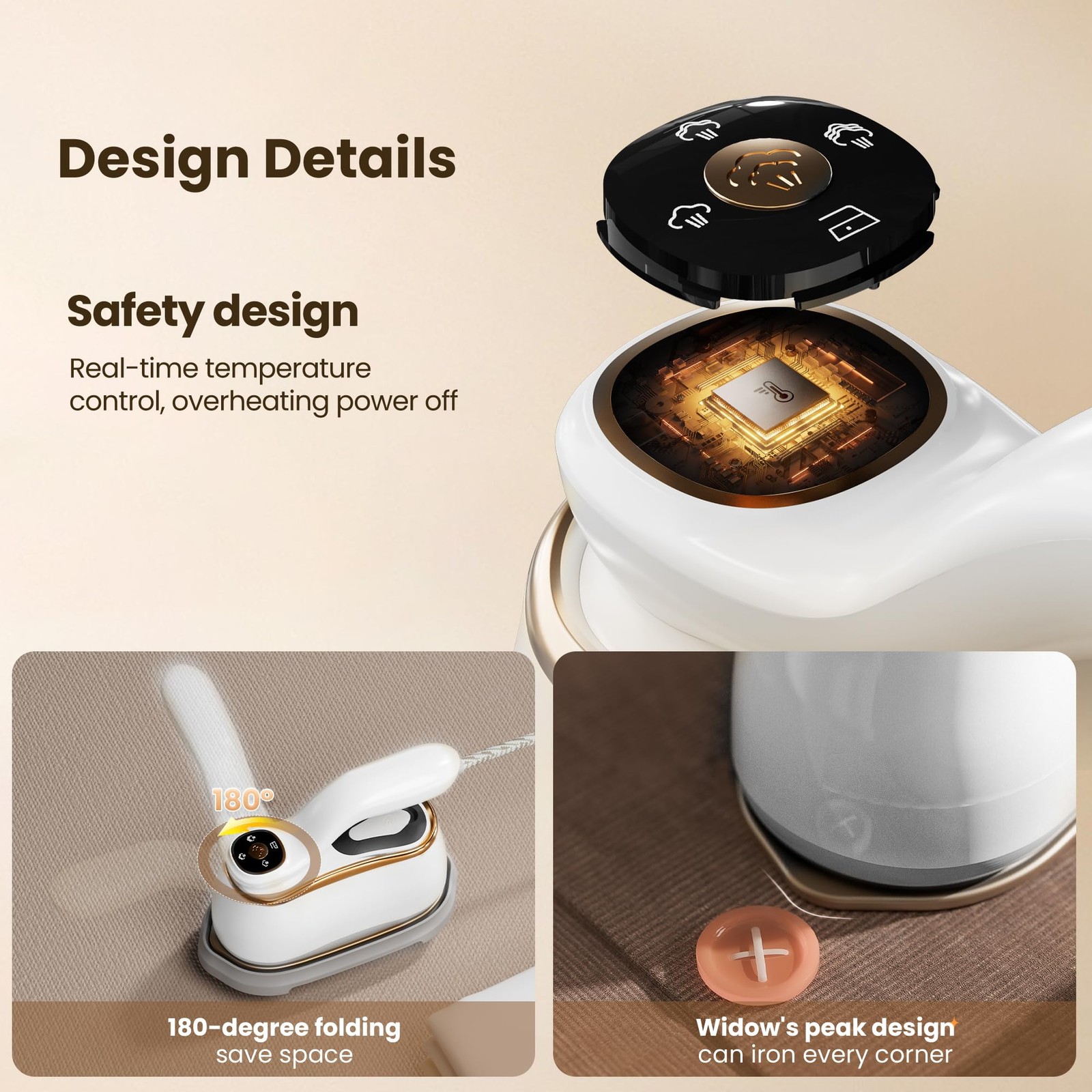 MiTdir Portable Clothes Steamer 175x80mm Ceramic Glaze Panel Iron LCD 220ml W…
