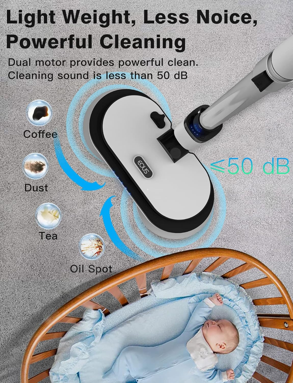 Cordless Electric Mop with LED Light, Water Sprayer & 60 Min Battery Life
