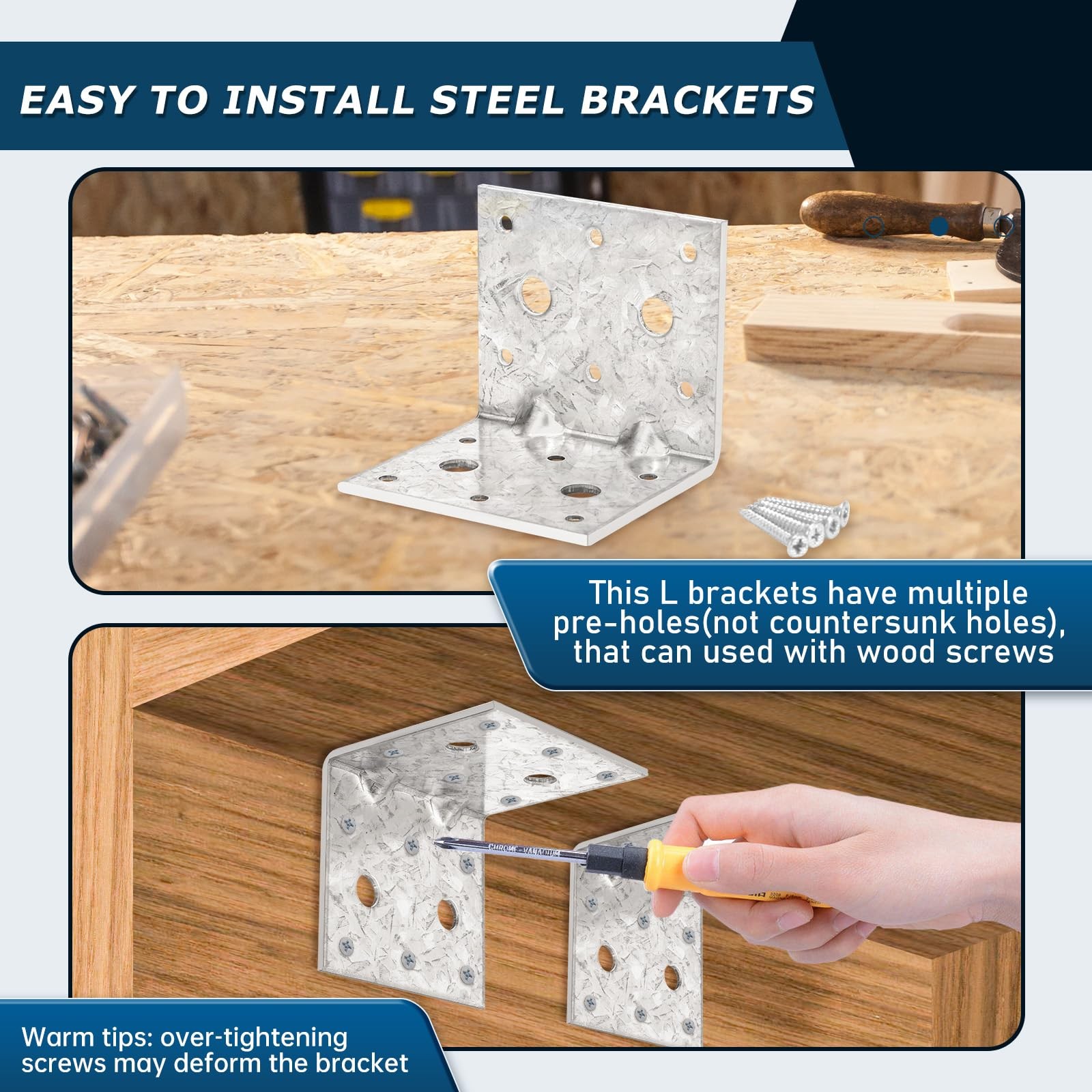 Corner Bracket L Brackets Wood Angle Brace Anti Rust 2.75×2.75×3.14in 6 Pack