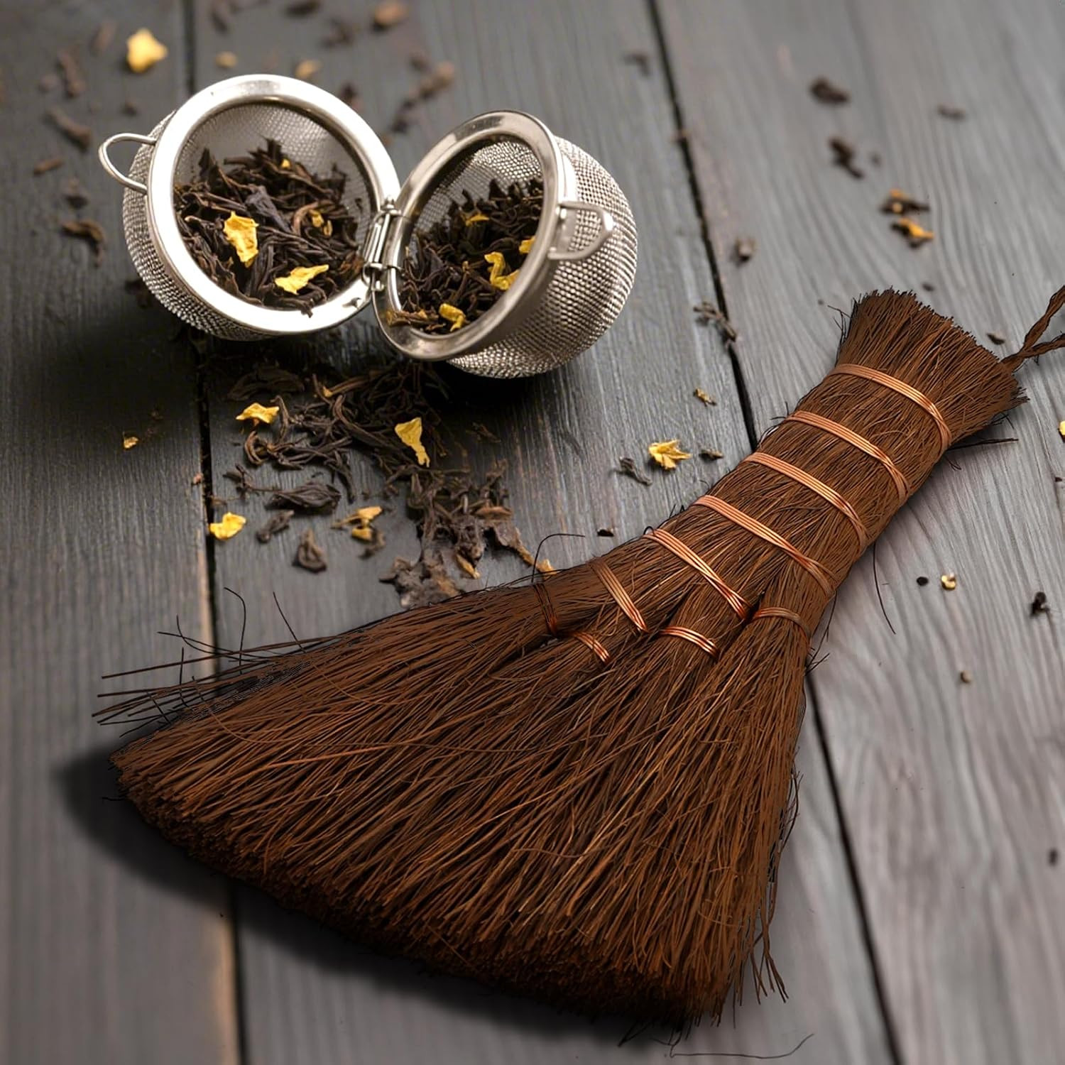 3 Pack Bonsai Broom Brush, Natural Straw Broom with Embroidery Nylon