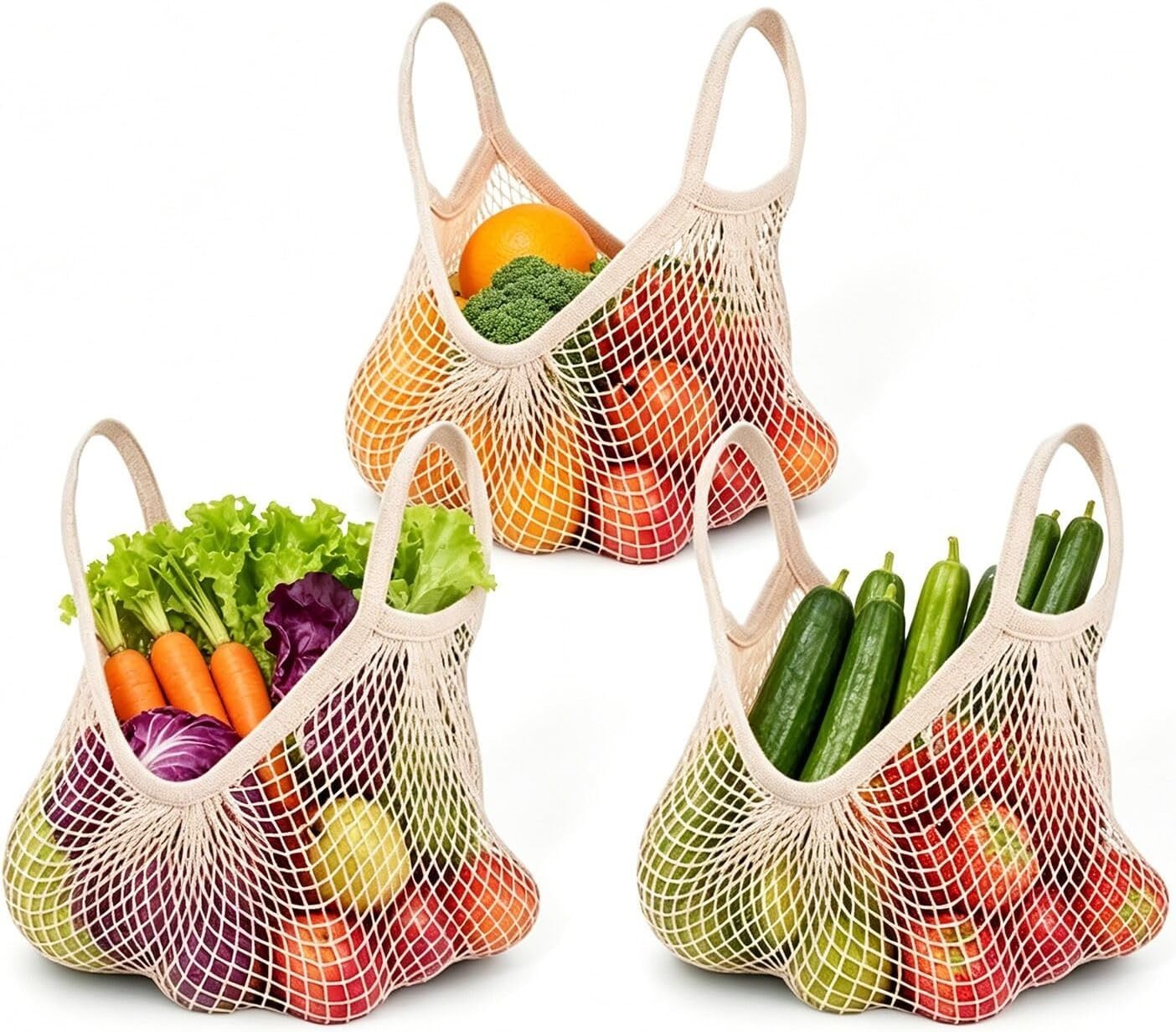 Stylish Beige Cotton Mesh Bags with Drawstring – Perfect for Sustainable Living