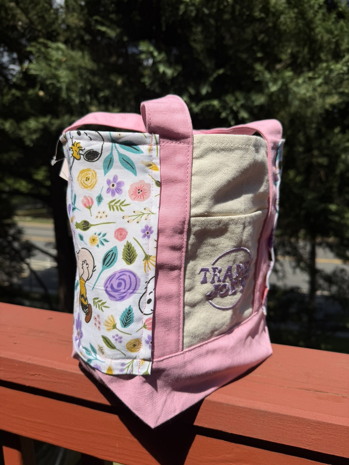 Snoopy Peanuts Trader Joe’s Mini Canvas Tote -Pink, Spring 26 Handmade w/tag