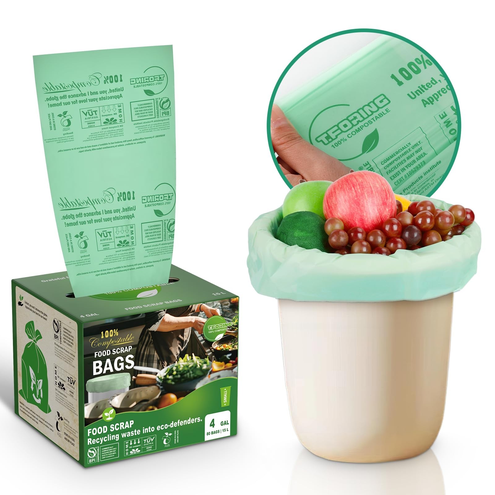 Compostable Trash Bags, 3-4 Gallon, 15 L, Extra Thick 0.8 Mil, Small Kitchen …