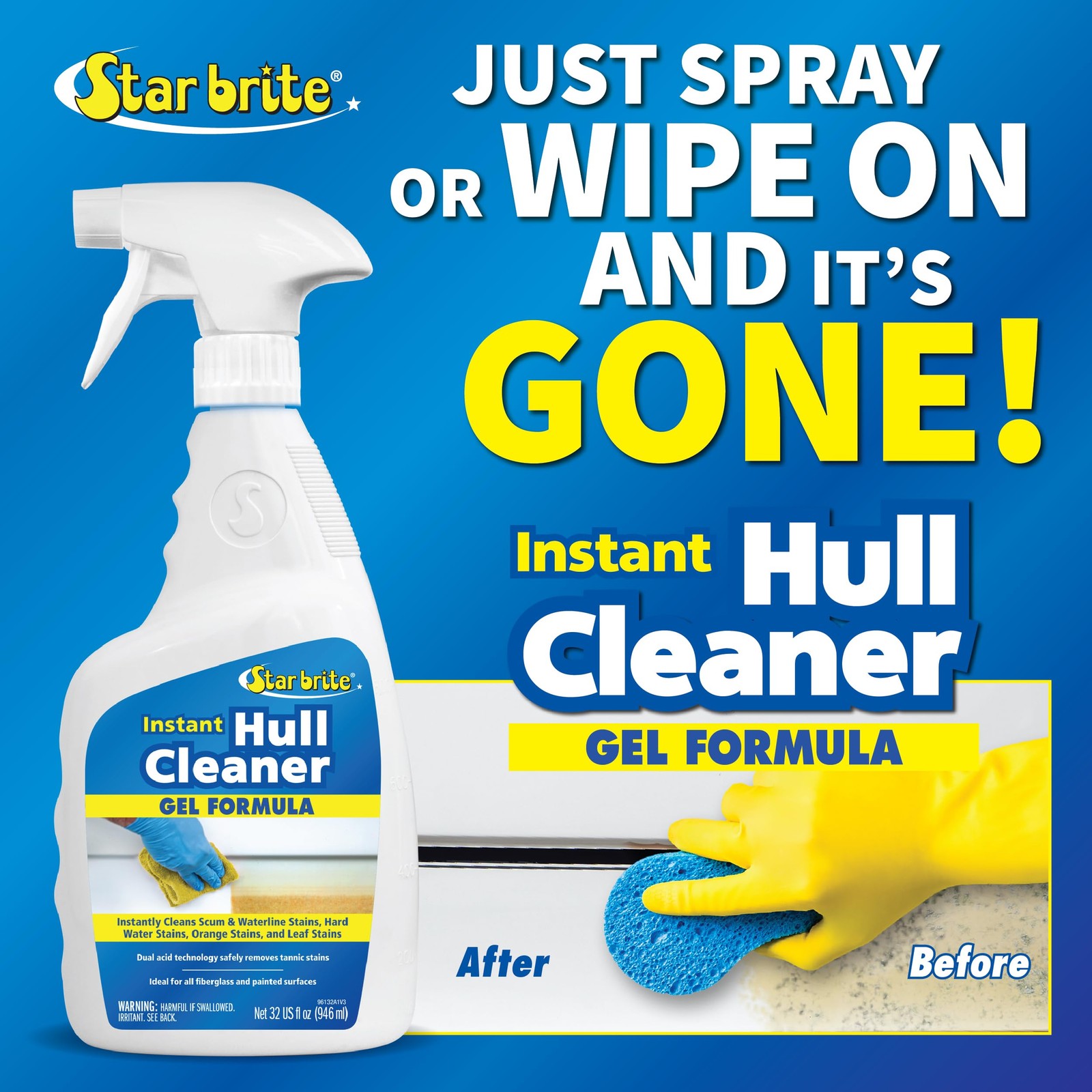 STAR BRITE Instant Hull Cleaner – 32 Oz Gel Spray 32 Fl (Pack of 1), White