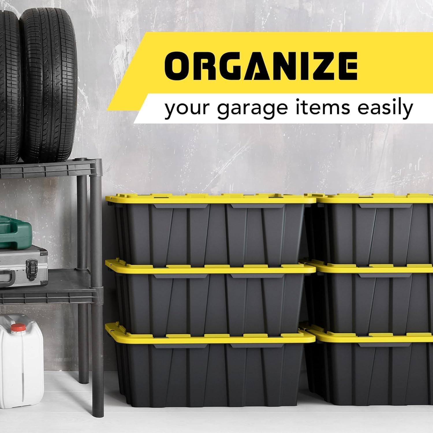 12 Gallon Snap Lid Storage Bin Container Tote Box Durable Plastic Black Set of 8
