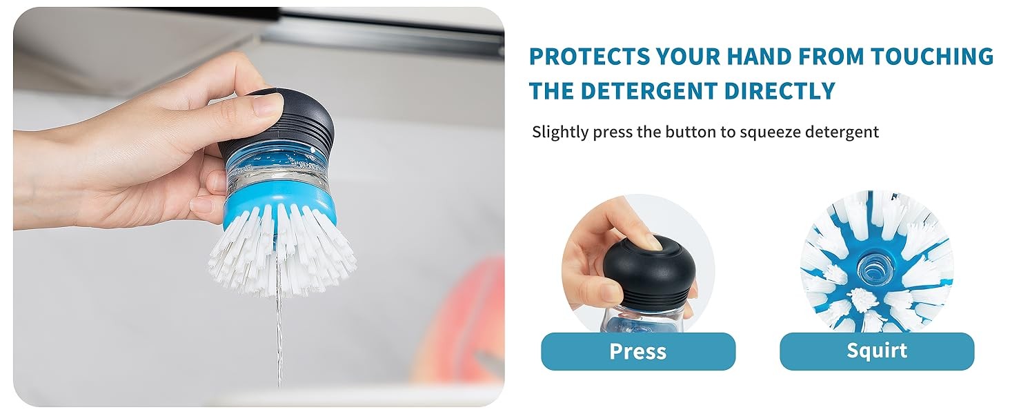 Soap Dispensing Palm Brush, 1 Pack, Navy/Blue | Dish brush with soap dispenser,