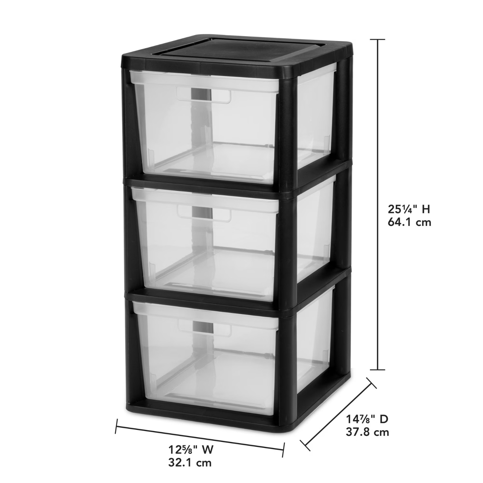 (2 pack) Sterilite 3 Drawer Tower Plastic Storage Organizer Black