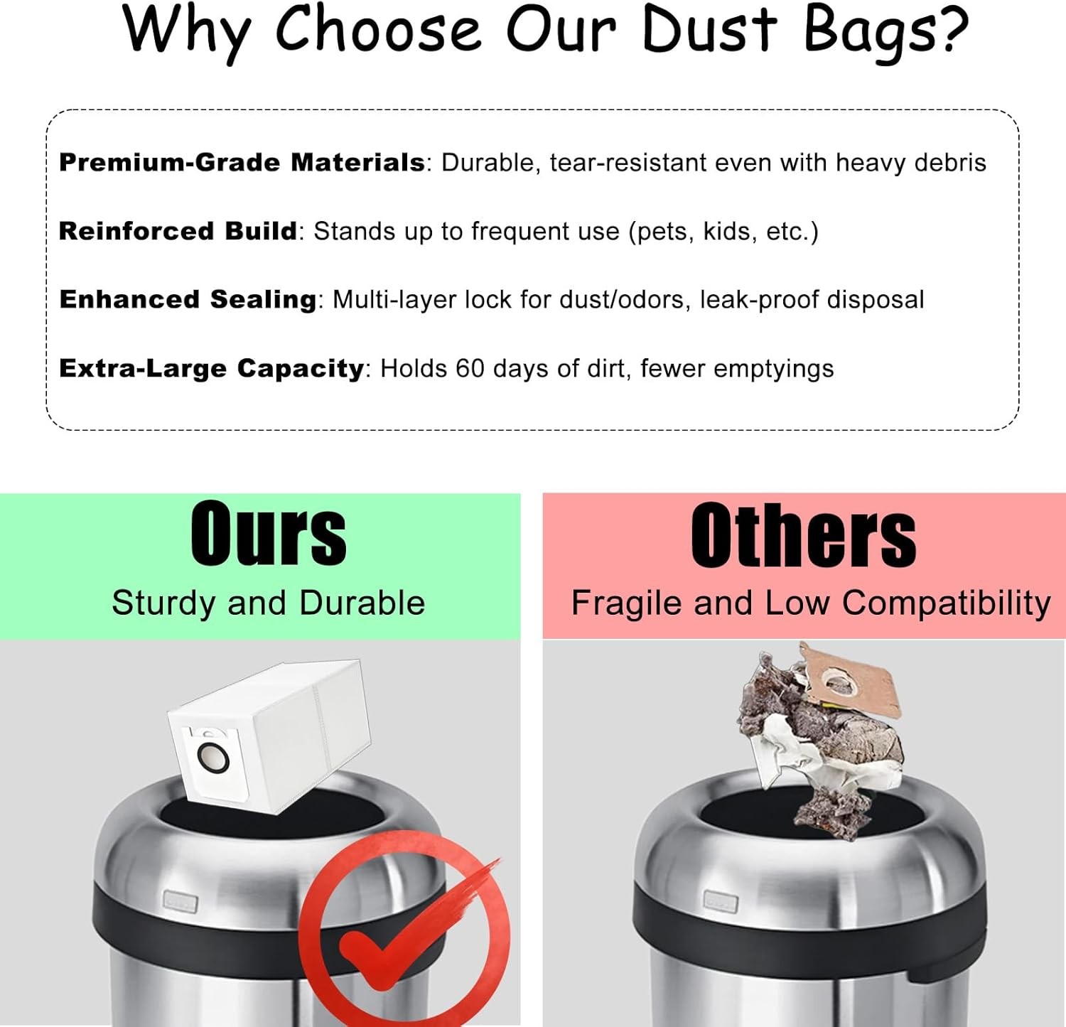8 Pack 3.5L Vacuum Bags Compatible with bObsweep Dustin Orb i Self Emptying