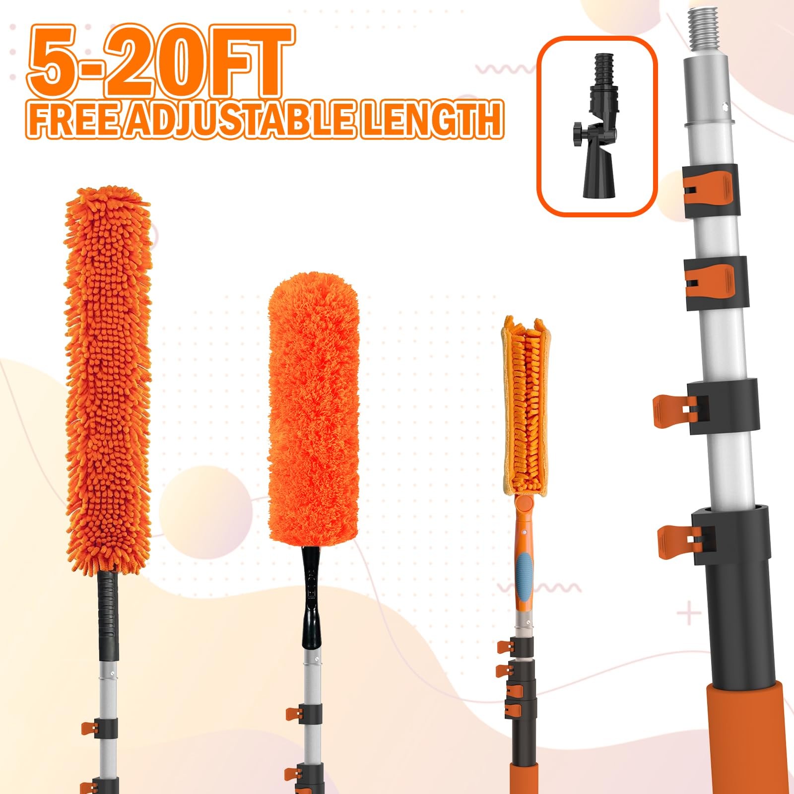 26FT Ceiling Fan Cleaner Kit with Extension Pole, Microfiber Duster & Cloth
