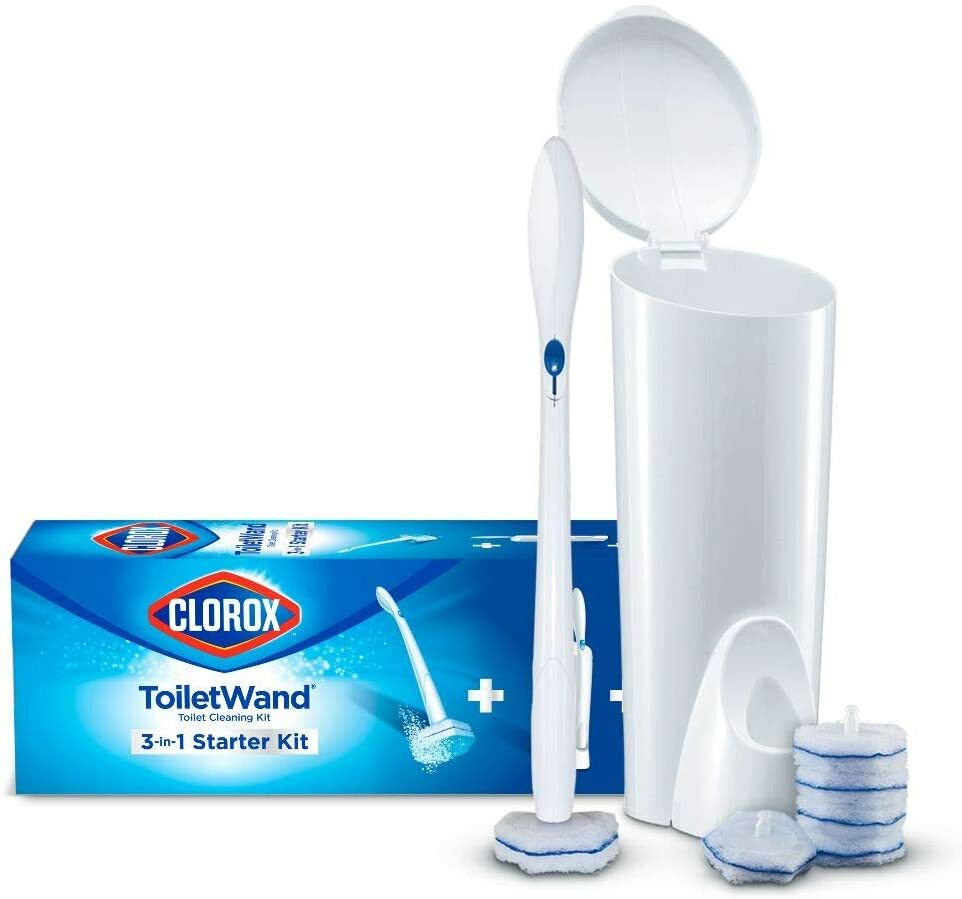 CLOROX 3-IN-1 Toilet Cleaning STARTER KIT ~ WAND + CADDY + 6 SCRUBBING PADS