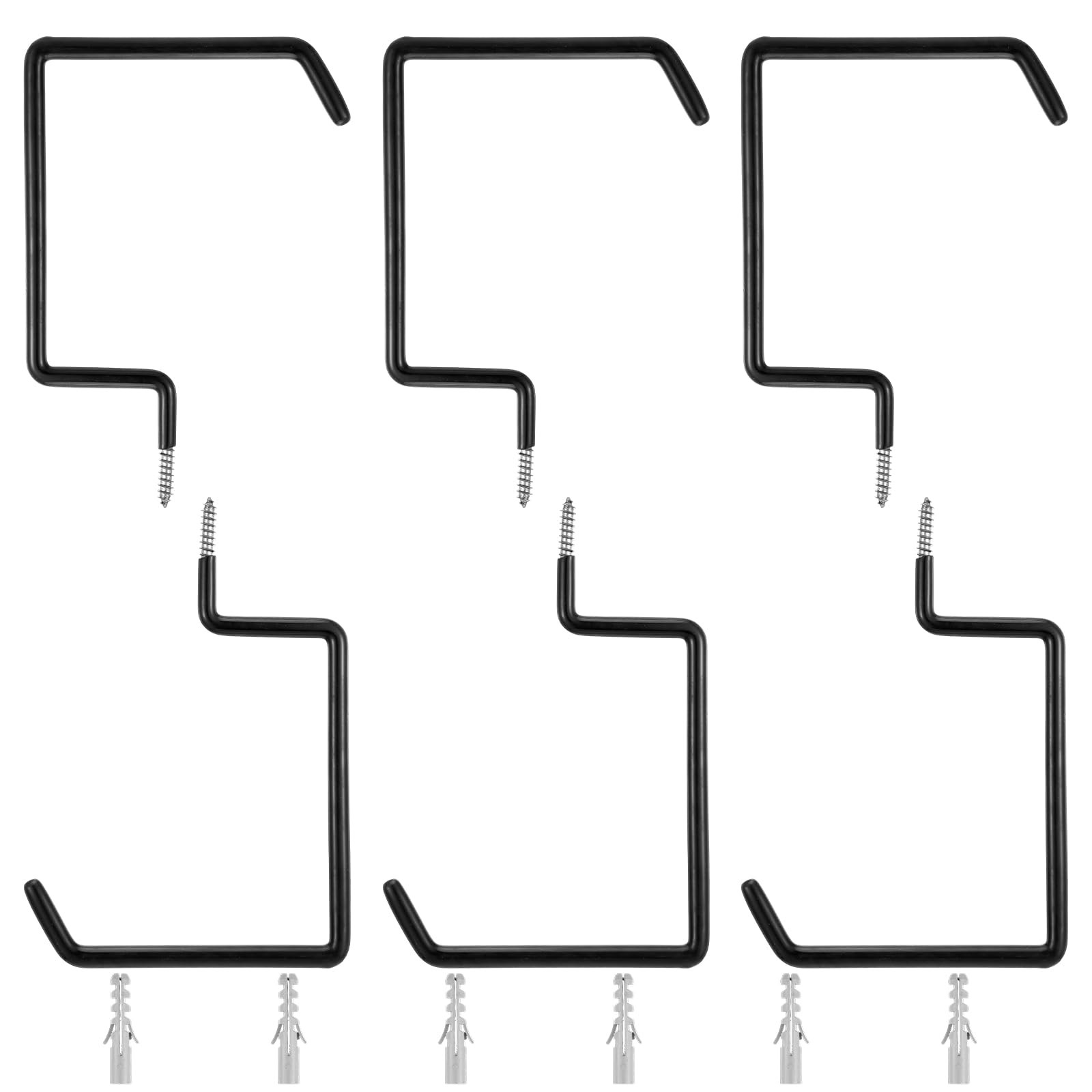 6 PCS Heavy Duty Screw In Hooks 75LB Capacity Black Ladder Vinyl Coated
