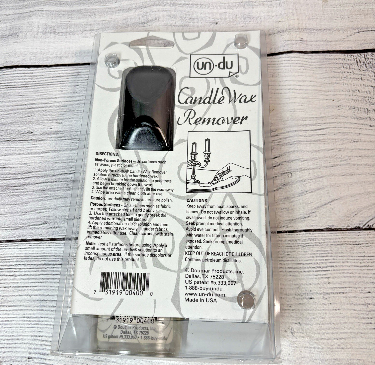 Un-Du Candle Wax Remover With easy to use attached Tool-New In Plastic