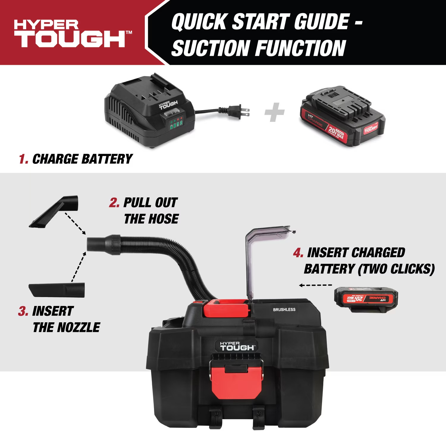 Hyper Tough 1.5 Gallon Wet Dry Vac, 20V Max, Brushless Motor, Cordless