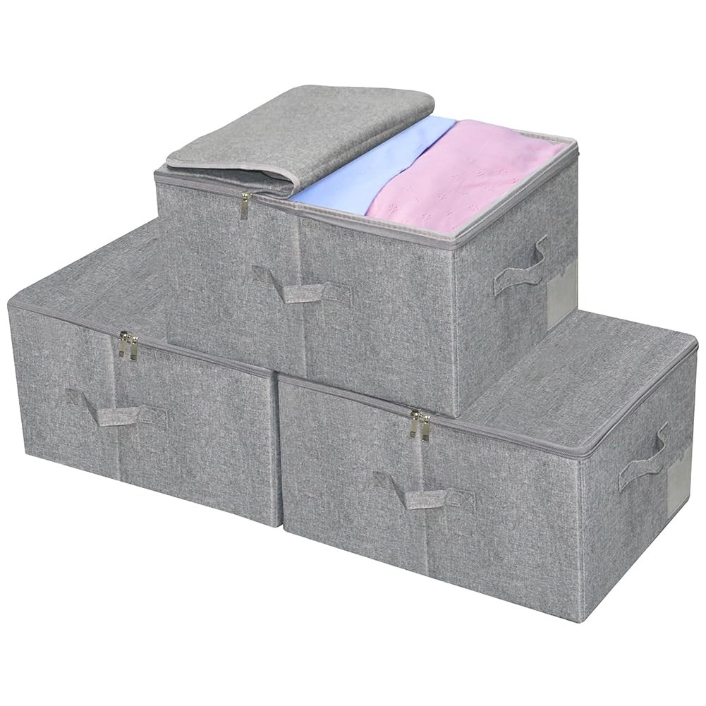 3 PCS Foldable Storage Baskets 17.7×13.8×9.8 Inch Stackable Bins Dark Gray