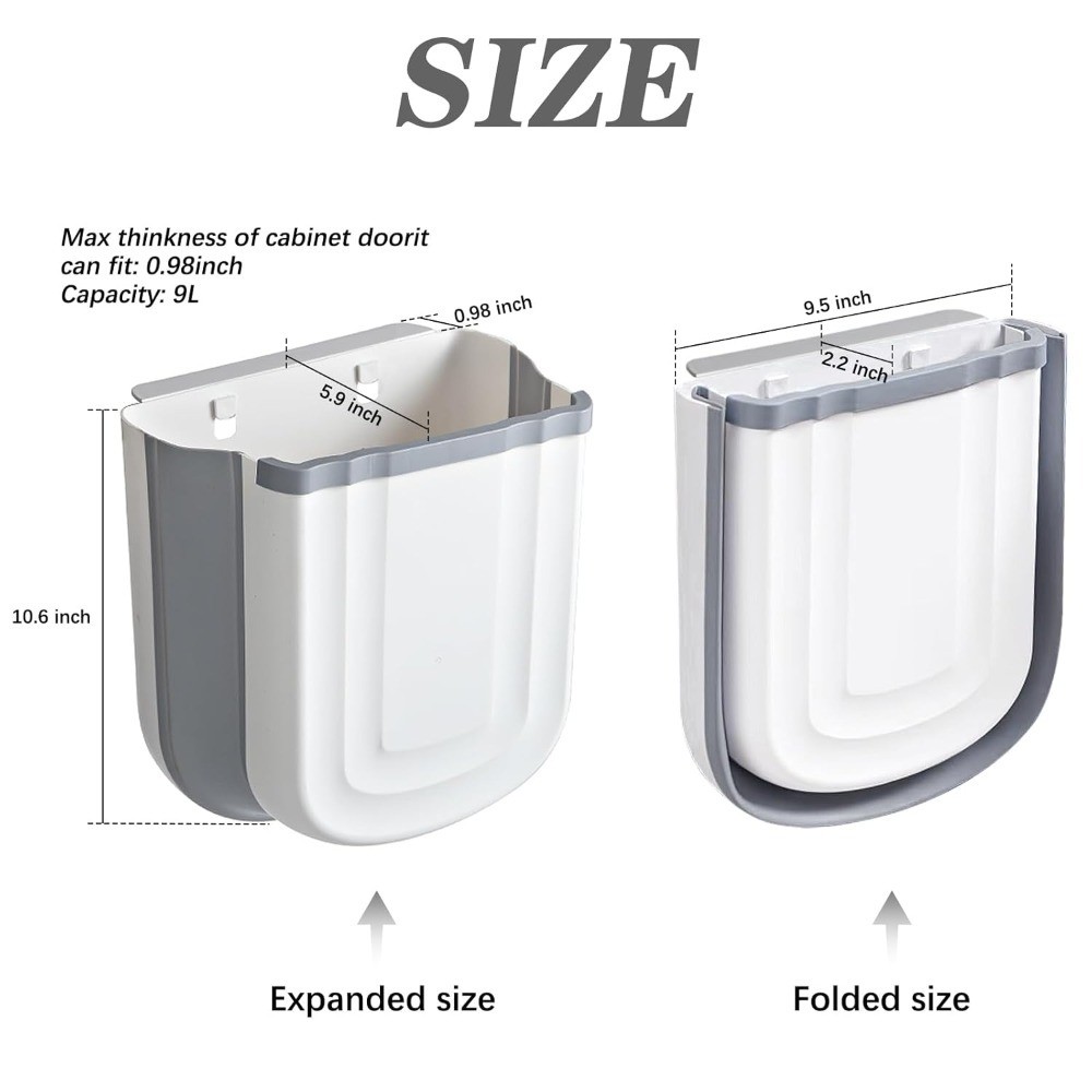 Foldable Hanging Kitchen Trash Can Counter Top Cabinet Mounted 2.4 Gallon Small