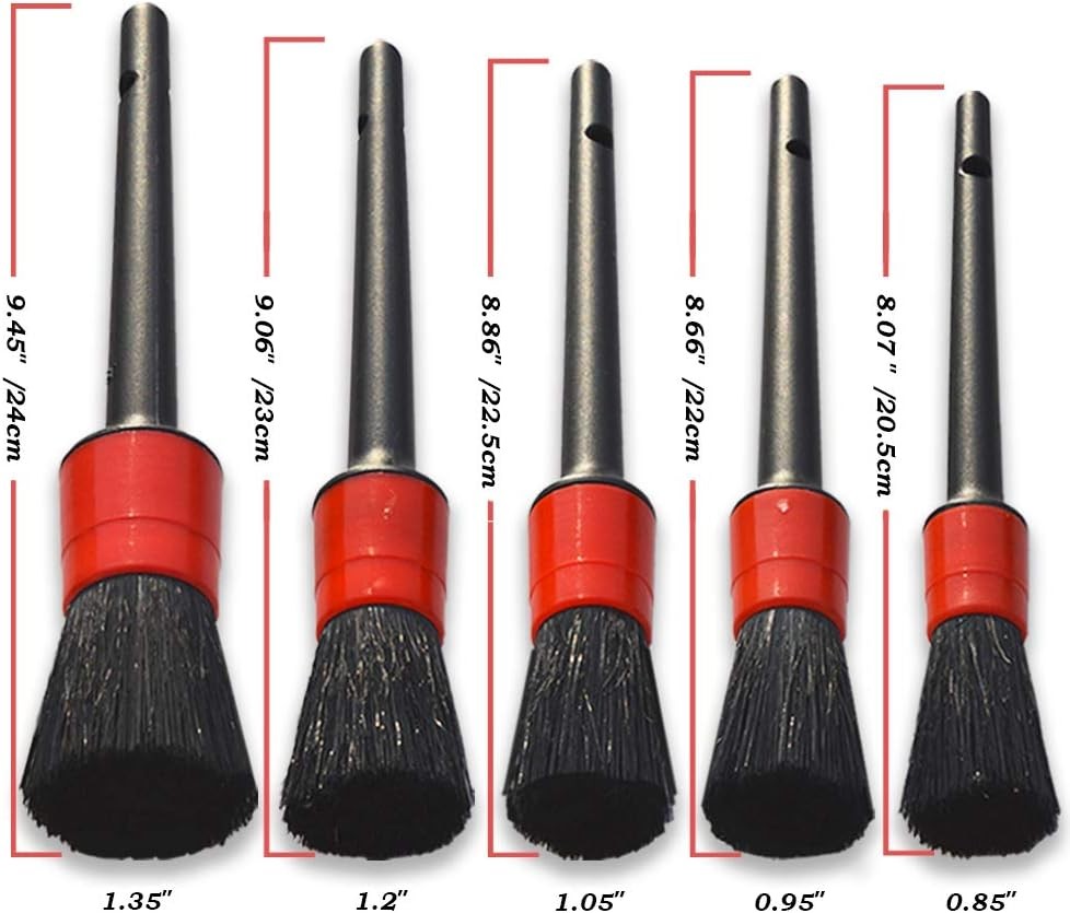 Detailing Brush Set -5 Different Sizes Premium Natural Boar Hair Mixed Fiber