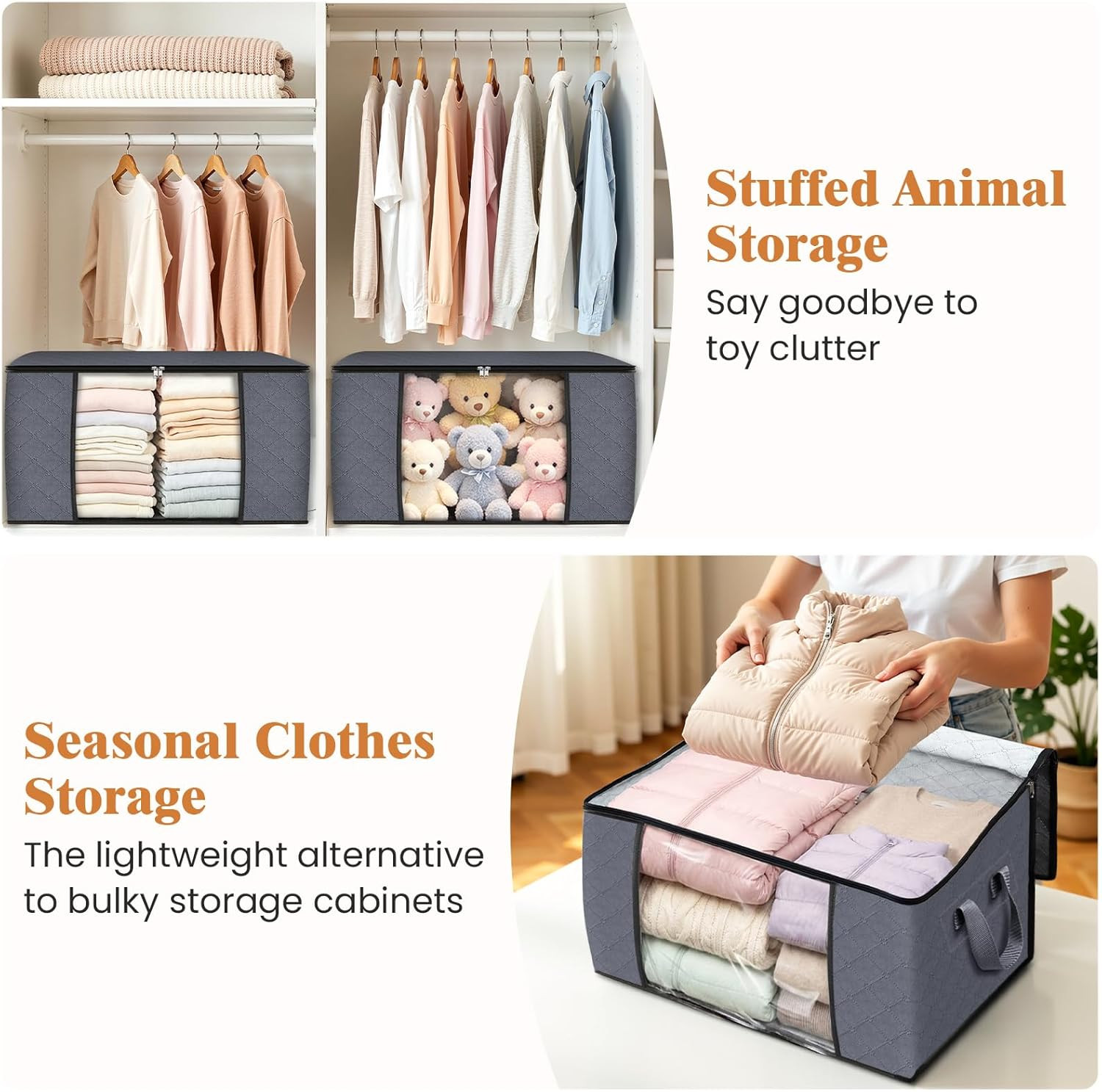 6 Pack Storage Bags for Clothes Blanket Storage Bins with Lids | Foldable Closet
