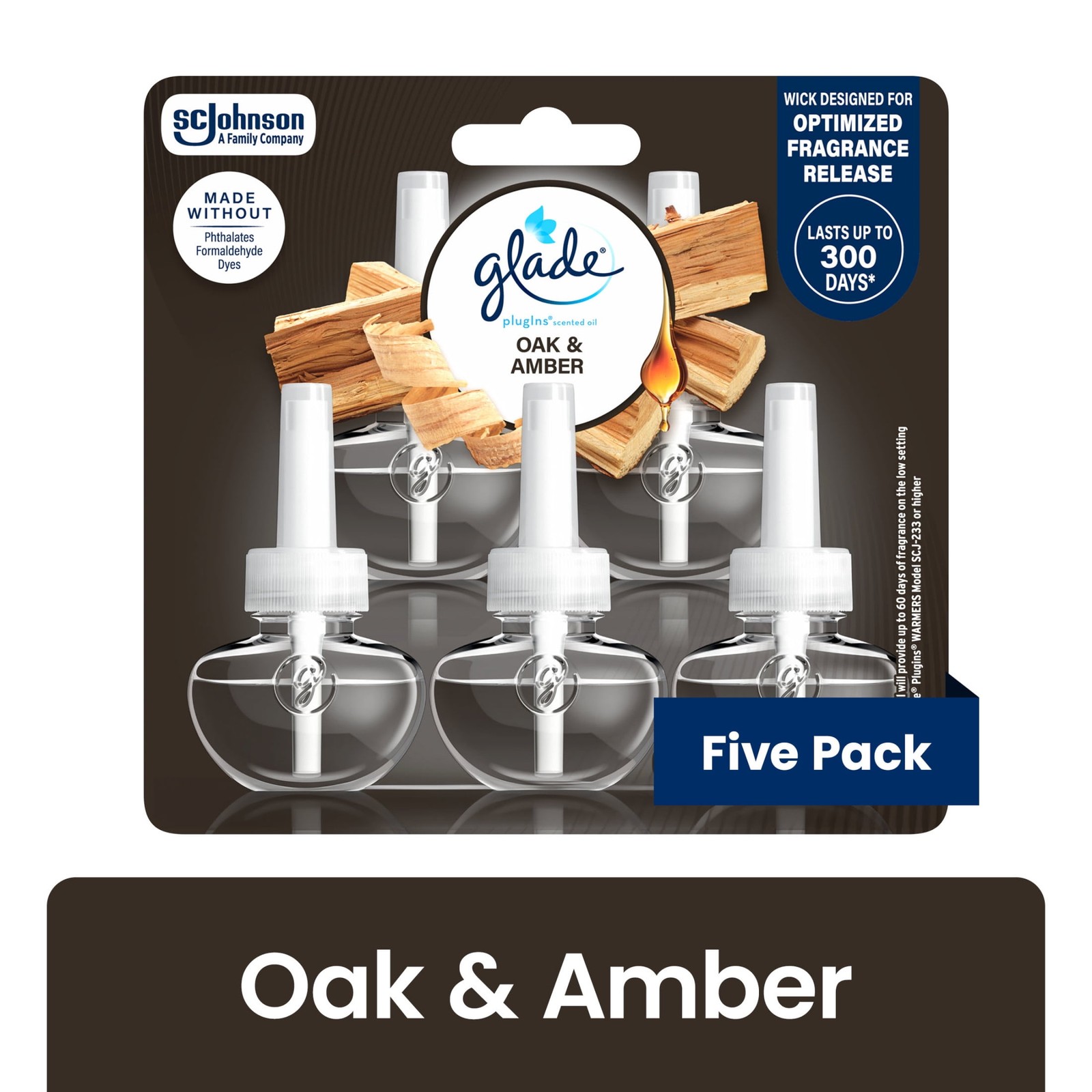 Scented Oil Refills Air Freshener Plug In Oak Amber Essential Oil Infused 3.35
