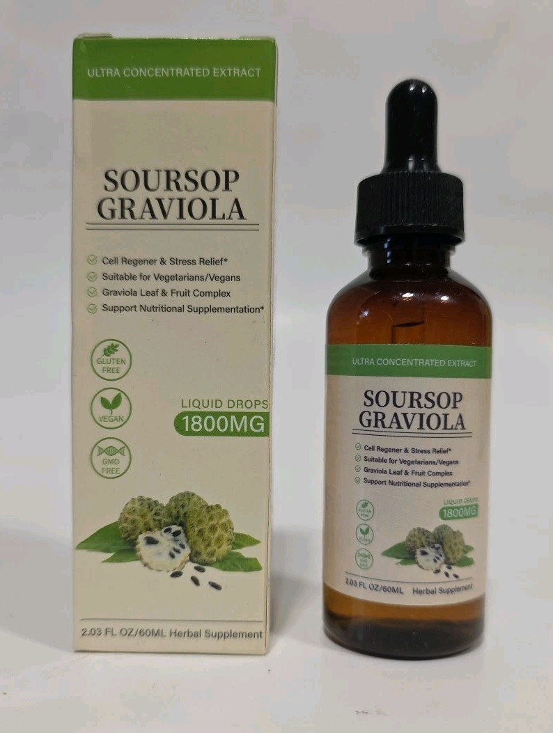 Soursop Graviola, 100% Natural Organic Drops, 2 fl oz Herbal Supplement Exp 7/27