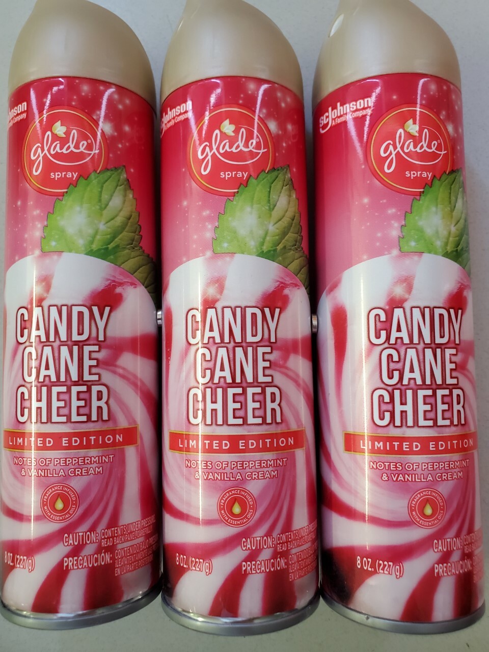 5 NEW Glade Candy Cane Cheer Limited Edition Air Freshener spray 8 oz each Lot