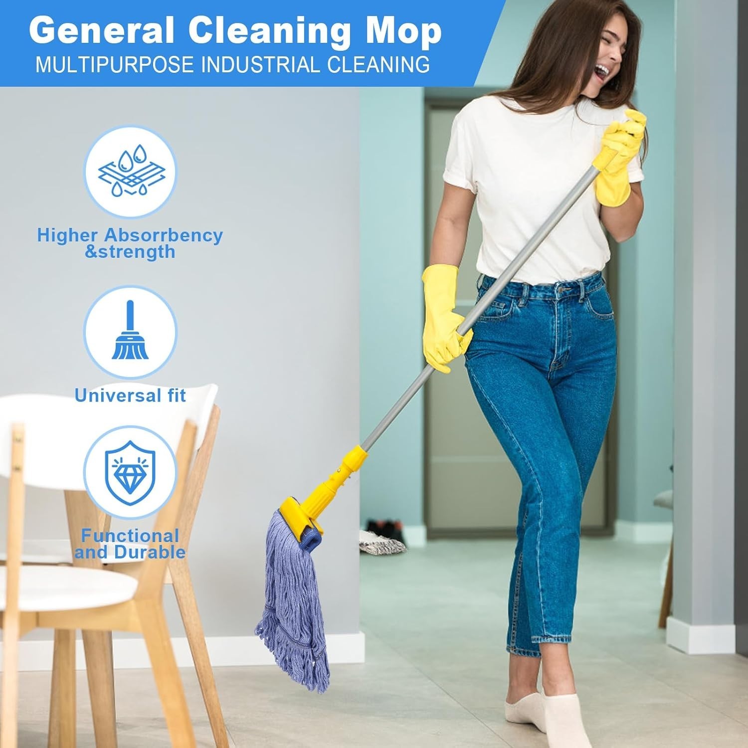 2 Pack Mop Head Replacement, Cleaning Heavy Duty Mop Head Commercial Replacem