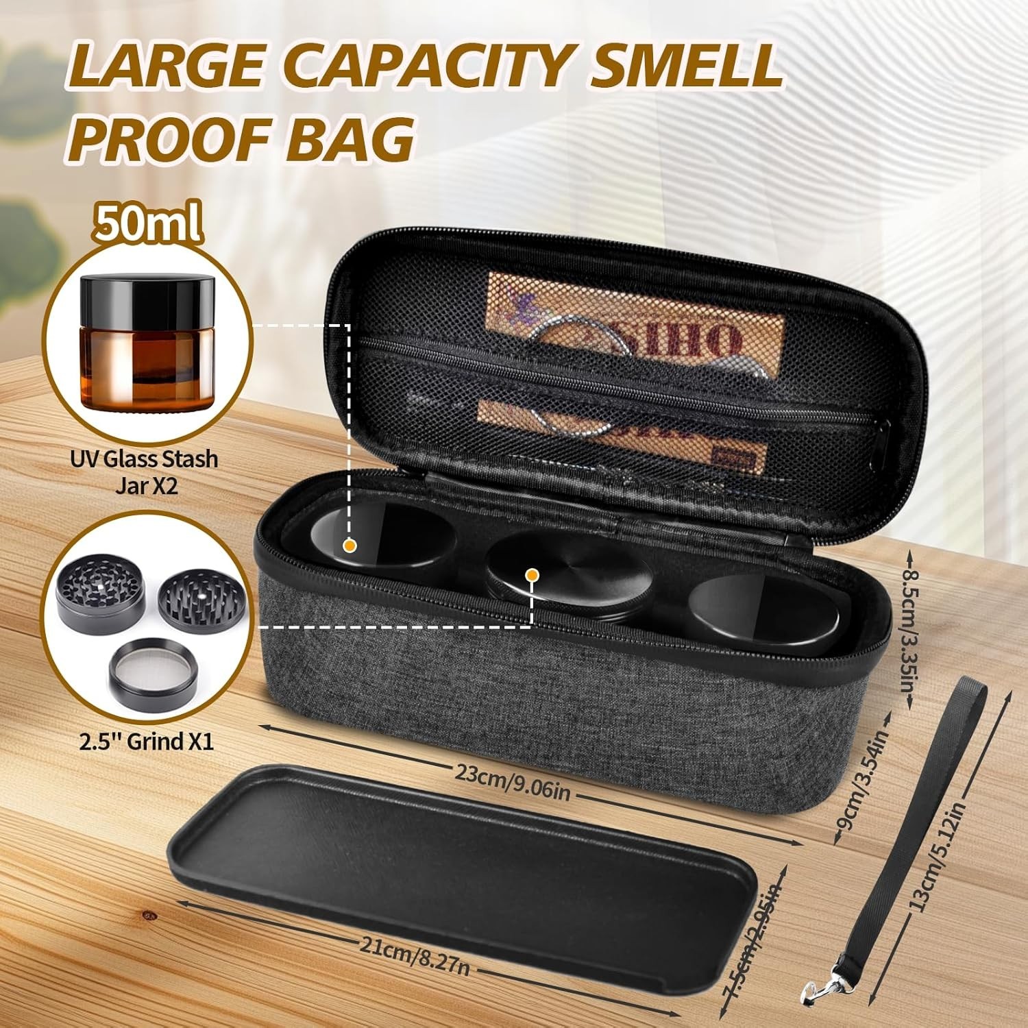 Heavy-Duty Waterproof Stash Box with Glass Jars and Grind Tray for Travel