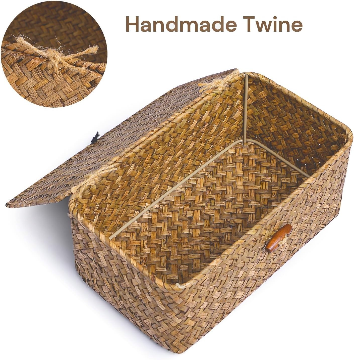 Multipurpose Retro Seagrass Storage Bin with Lift-Off Lid – 15.7″ x 11″ x 7.5″