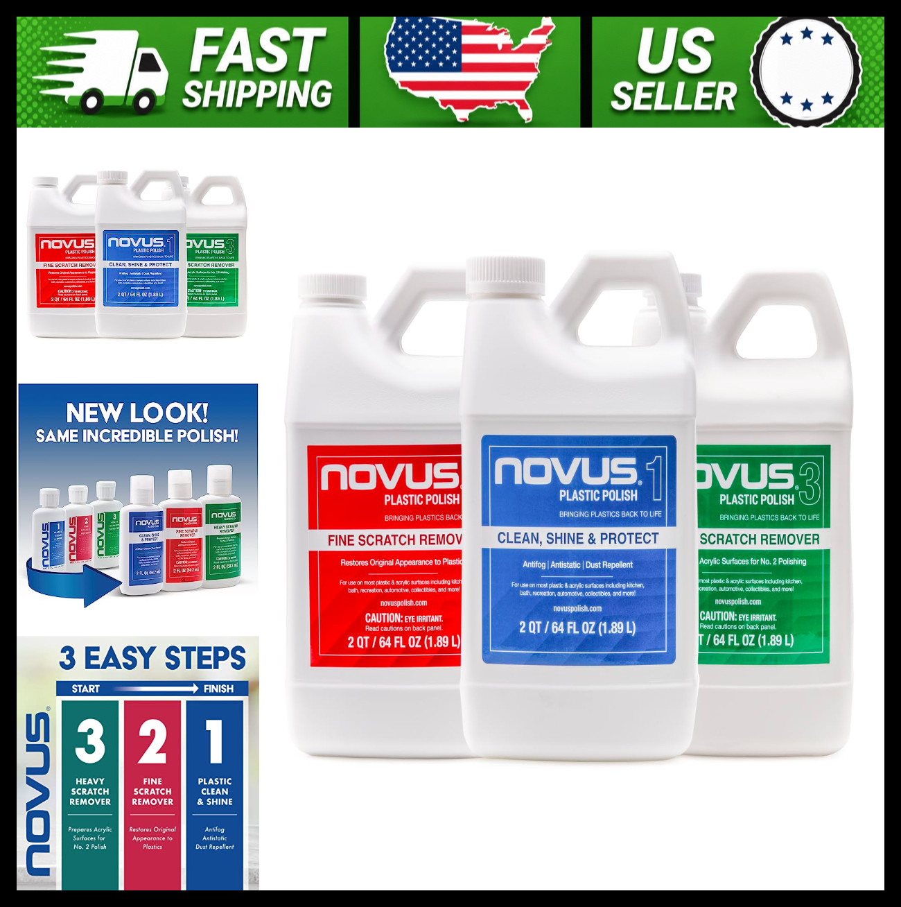 Novus Plastic Clean & Shine Scratch Remover Set 64 oz Bottles