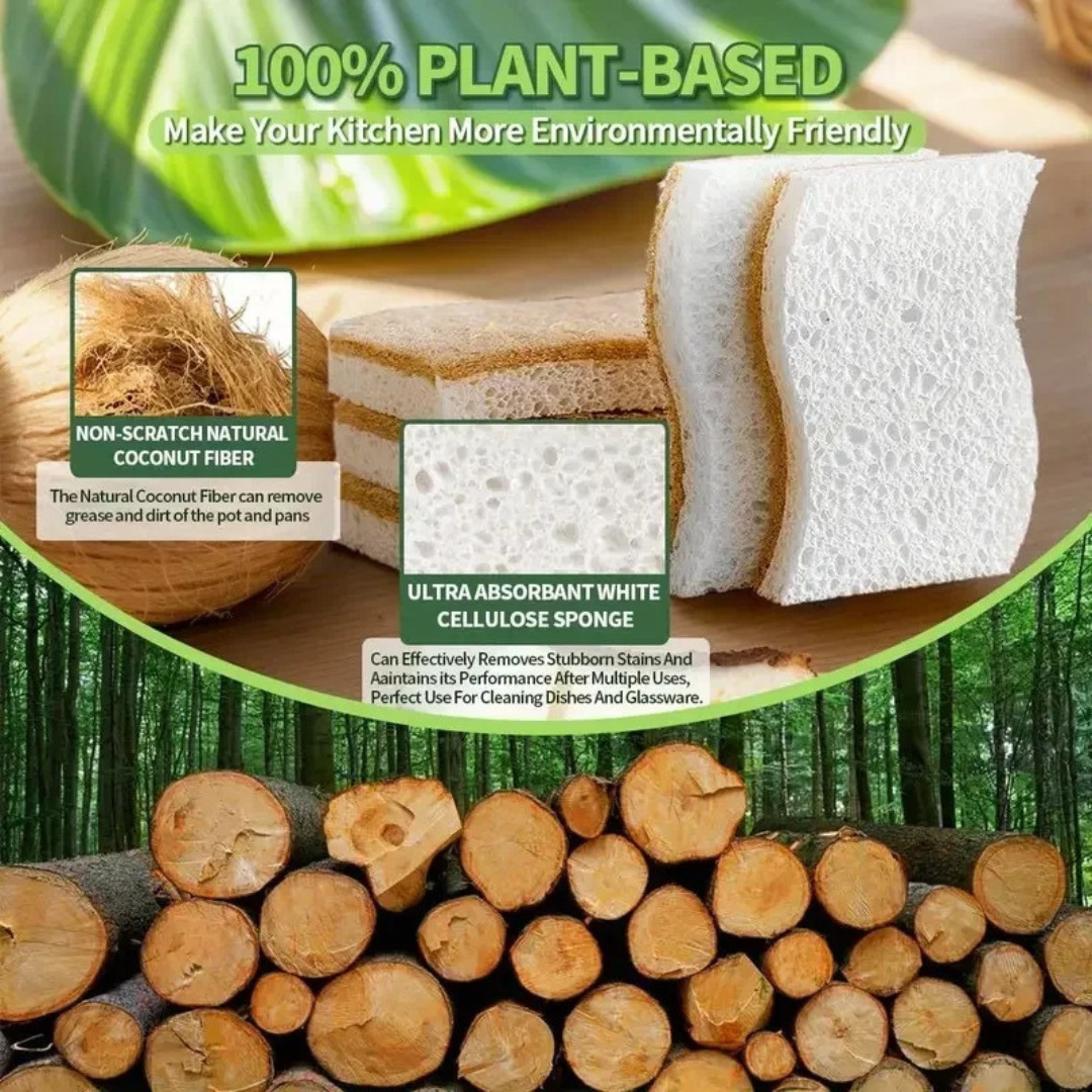 Natural Coconut Fiber Kitchen Sponge Cellulose Scrubber Dish Cleaning Pads Pack