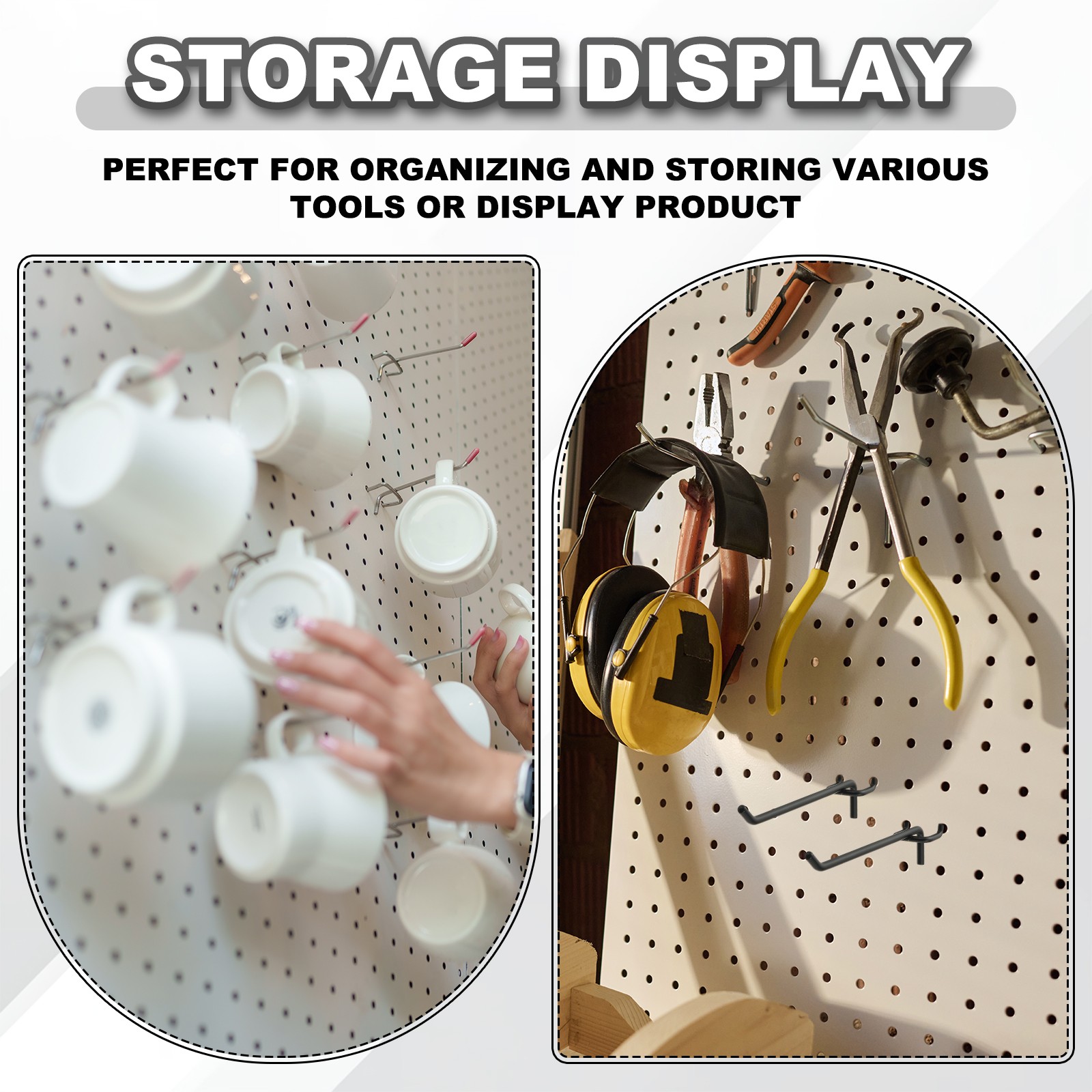 20 Pcs Pegboard Hooks, 7.9″ Peg Board Hooks Kit, Silver Tone (1mm)