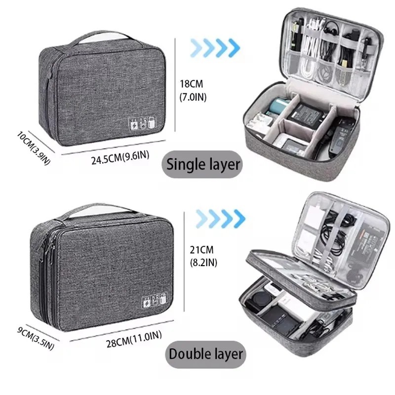 Double Layer Travel Cable Storage Bag Portable Electronic Organizer Case