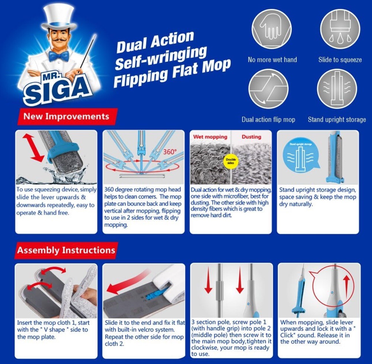 MR.SIGA Professional Microfiber Mop for Hardwood Laminate Tile Floor Cleaning…