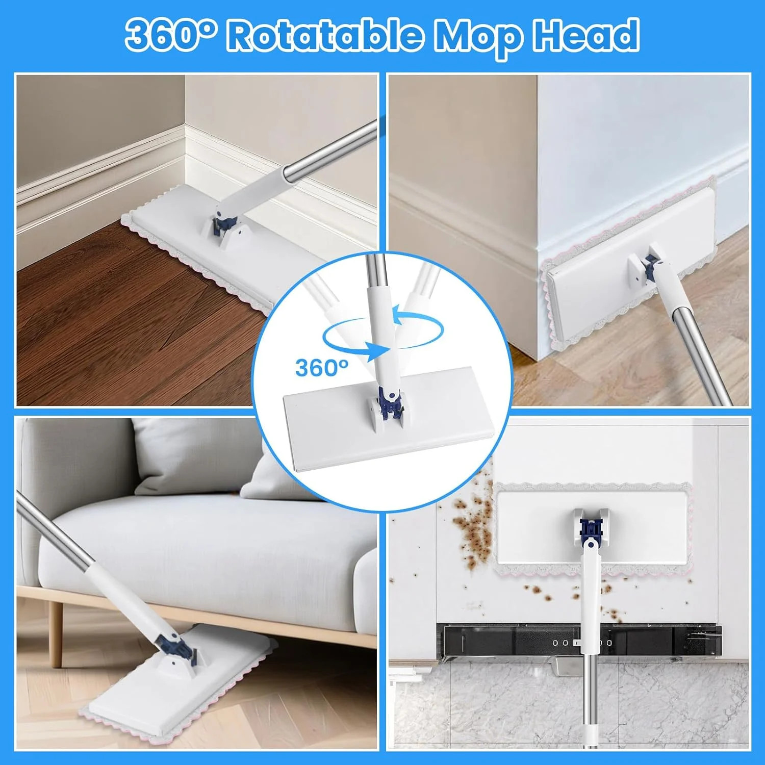 Snap Grip Mini Mop with 6 Washable Pads, Lazy Dry Wet Mops Household Items for W
