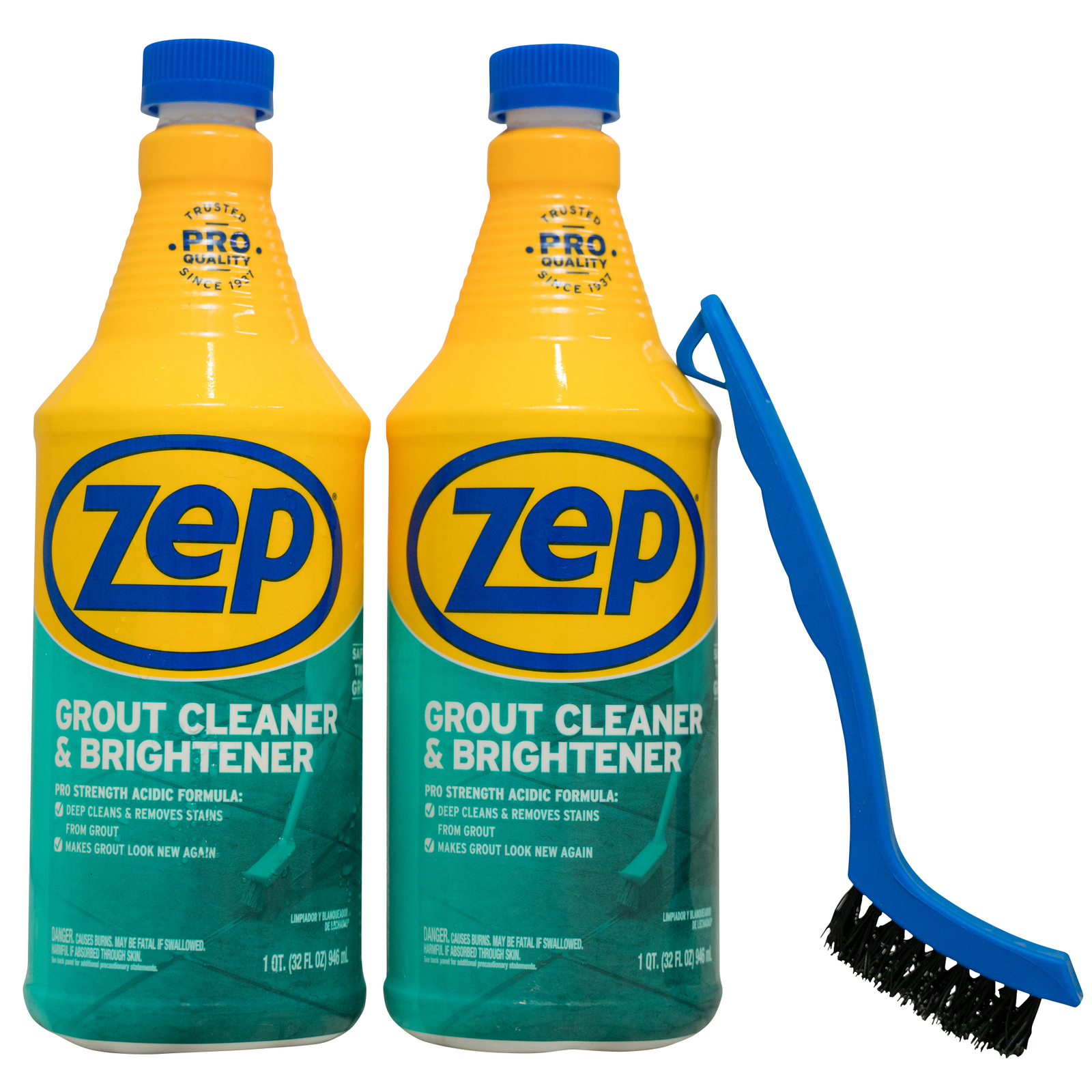 Zep Grout Cleaner and Brightener and Easy to Use Handheld Brush