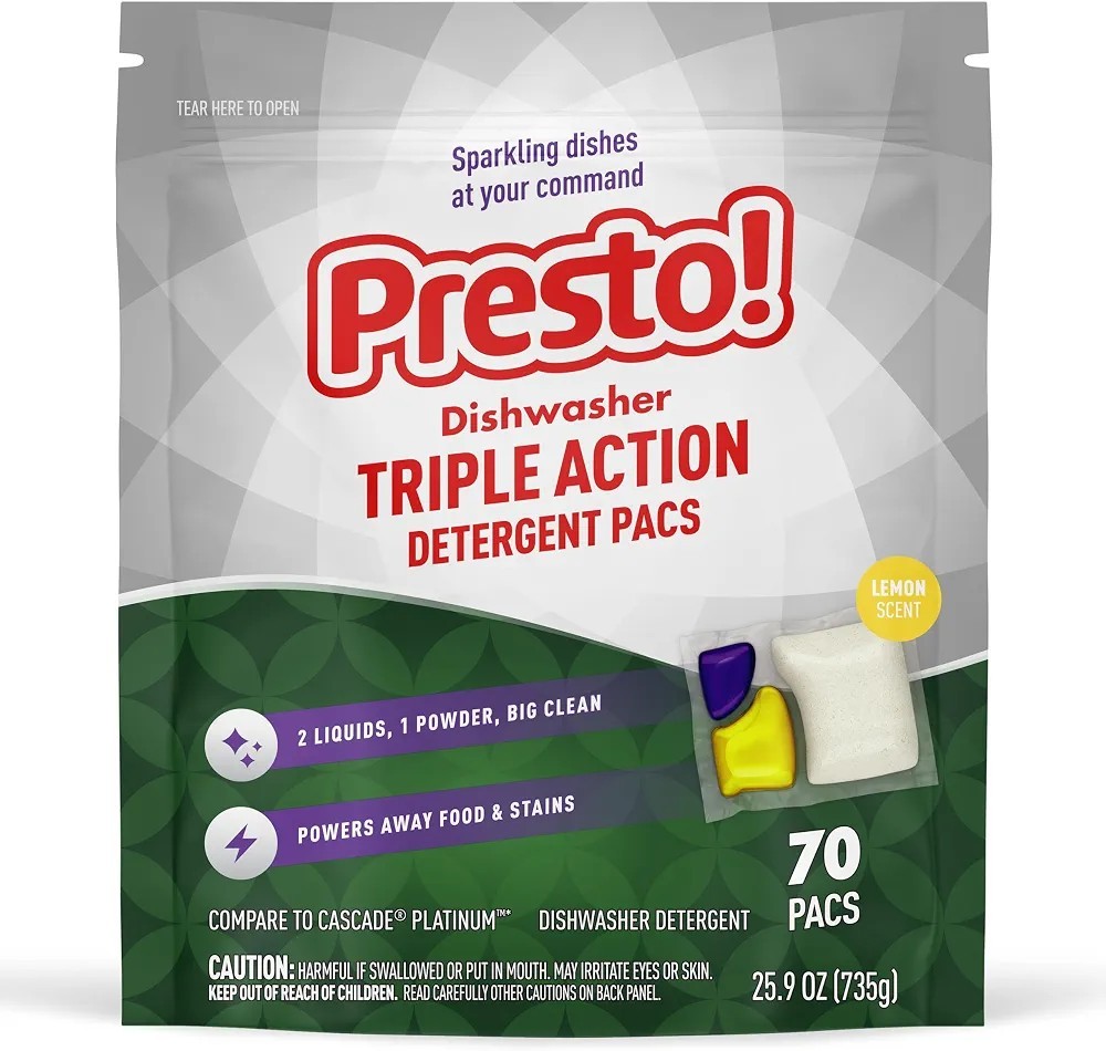 140 Presto! Triple Action Dishwasher Pacs, Fresh Scent, Amazon Brand 2x 70 Count