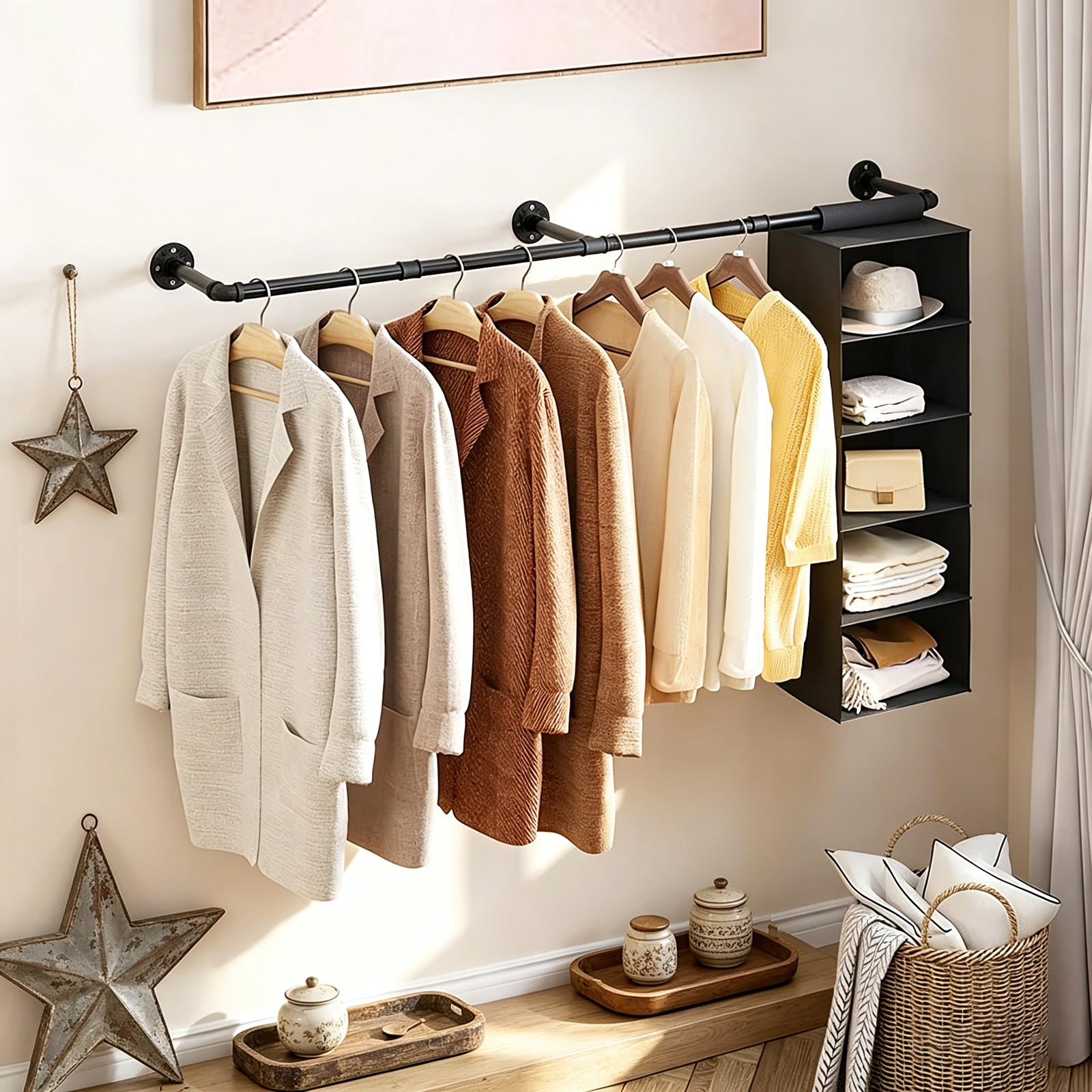 72″ Wall Mounted Industrial Pipe Clothing Rack, Heavy Duty Steel for Store Home
