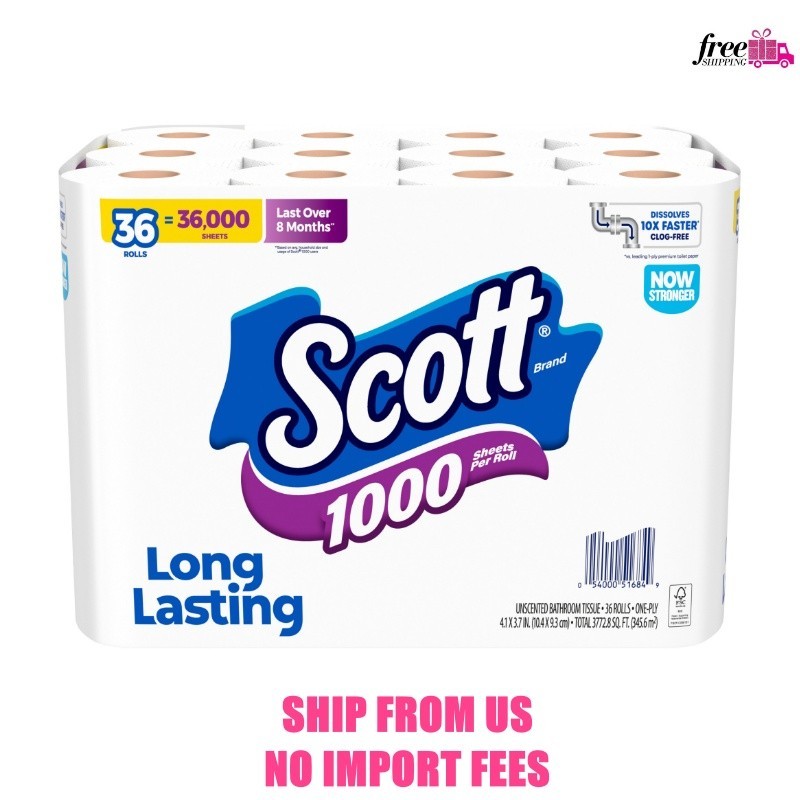 Scott 1000 Toilet Paper, 36 Rolls, 1000 Sheets Per Roll
