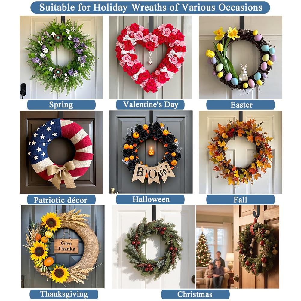 Sattiyrch 15″ Wreath Hanger for Front Door, Over the Door 15 Inch, Black