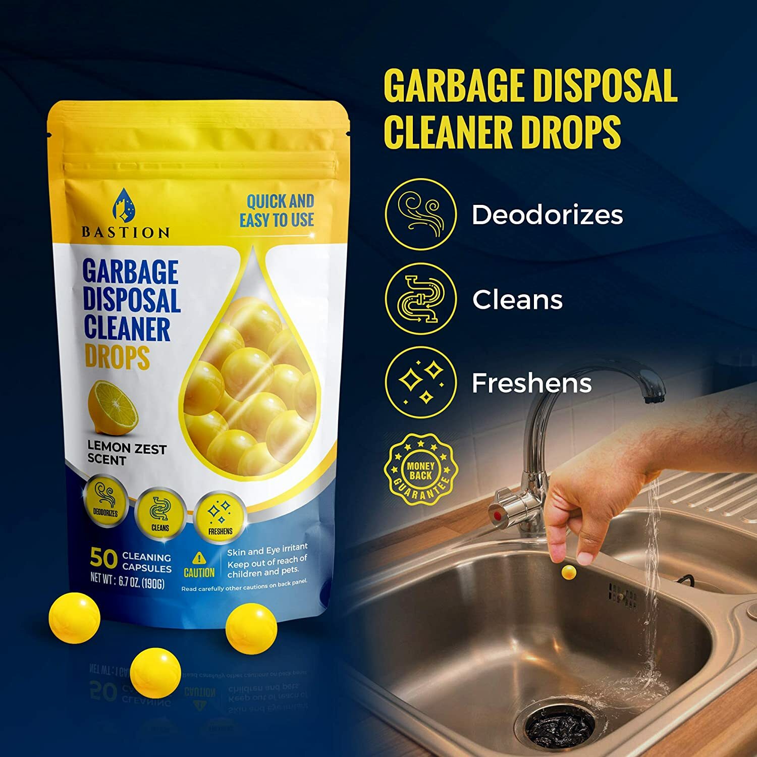 Garbage Disposal Cleaner and Deodorizer Drops by Bastion