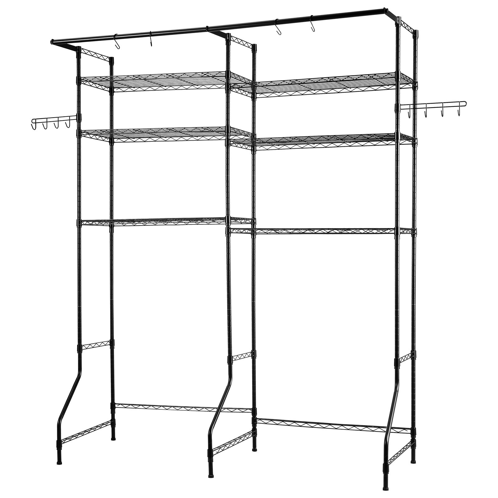 Over Washer and Dryer Storage Shelf Two Row 6 Tiers Washer Rack Black