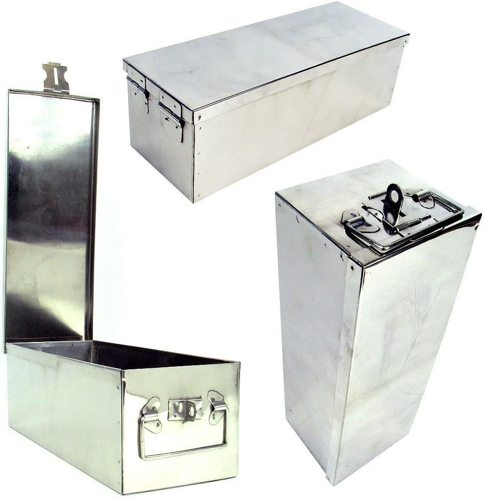 Lock Box with Folding Handle – Durable Metal Storage Chest with Stackable Des..