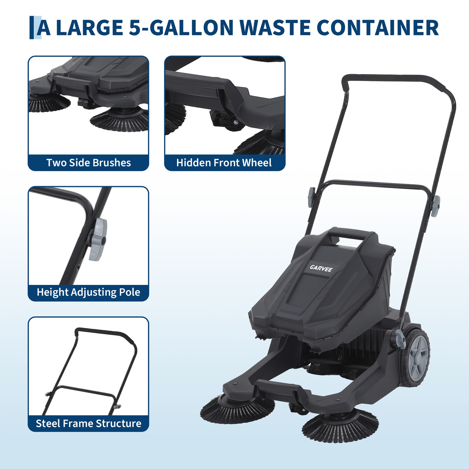 Manual Push 25.6″ Walk Behind Hand Push Floor Sweeper for Walkway Yard