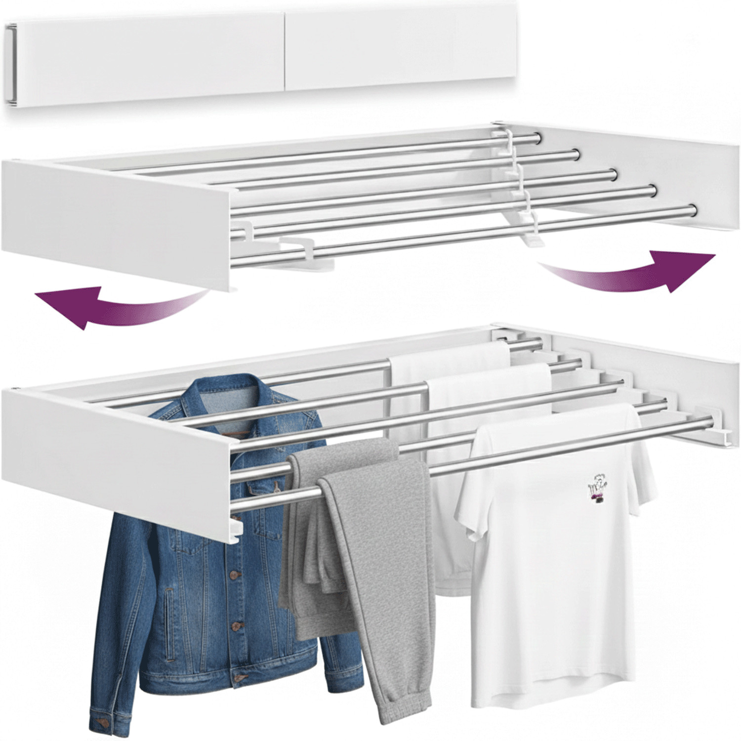 Wall Mounted Stainless Steel Clothes Drying Rack 32″, Foldable Collapsible
